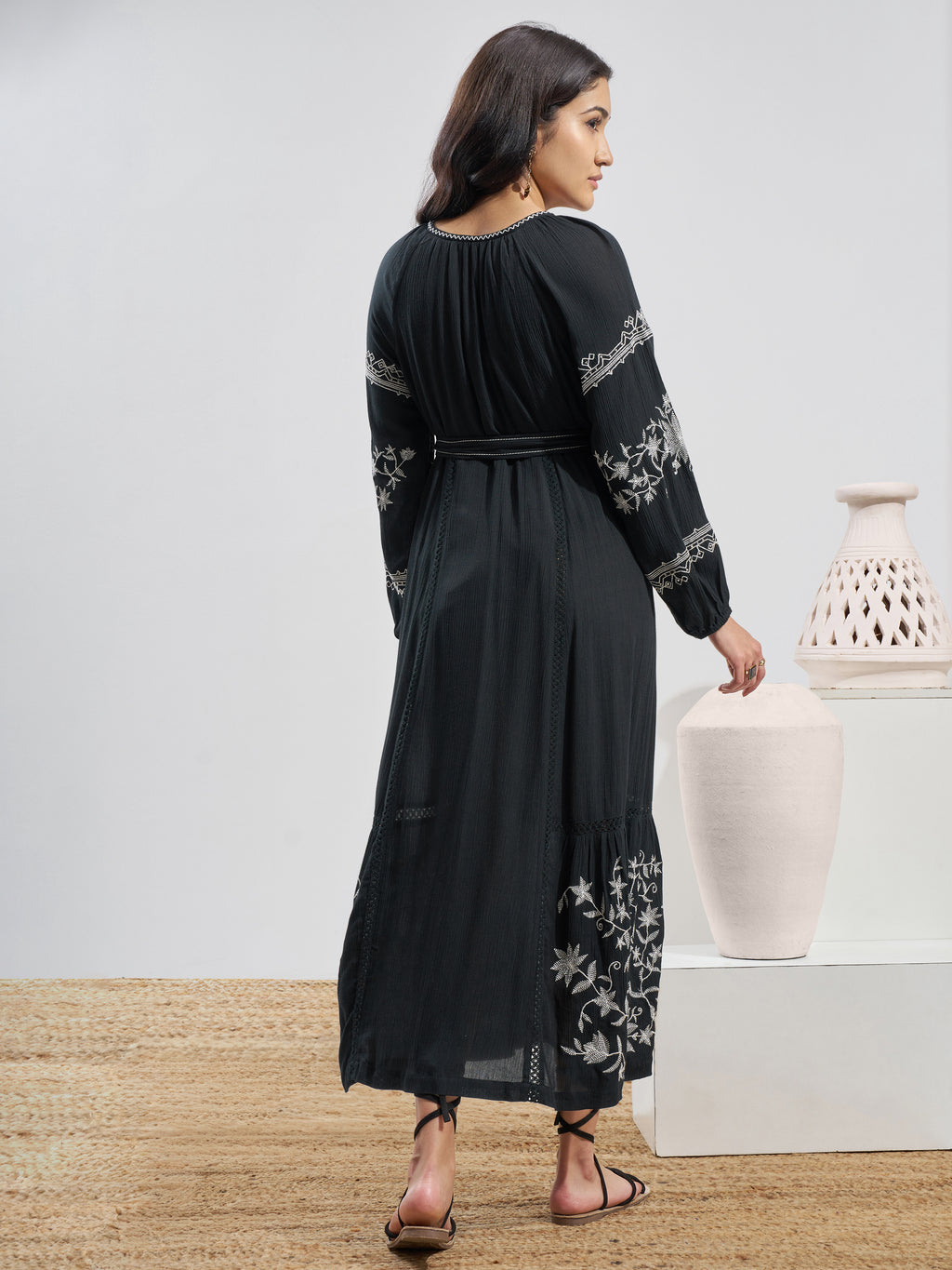 Vara By Vishudh Women Black Embroidered Maxi Dress - Black - Image 3