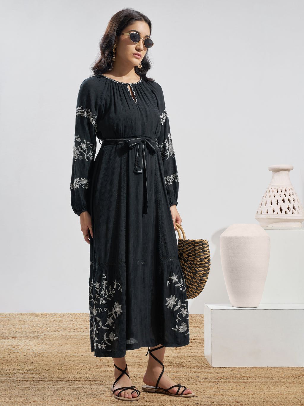 Vara By Vishudh Women Black Embroidered Maxi Dress - Black - Image 4