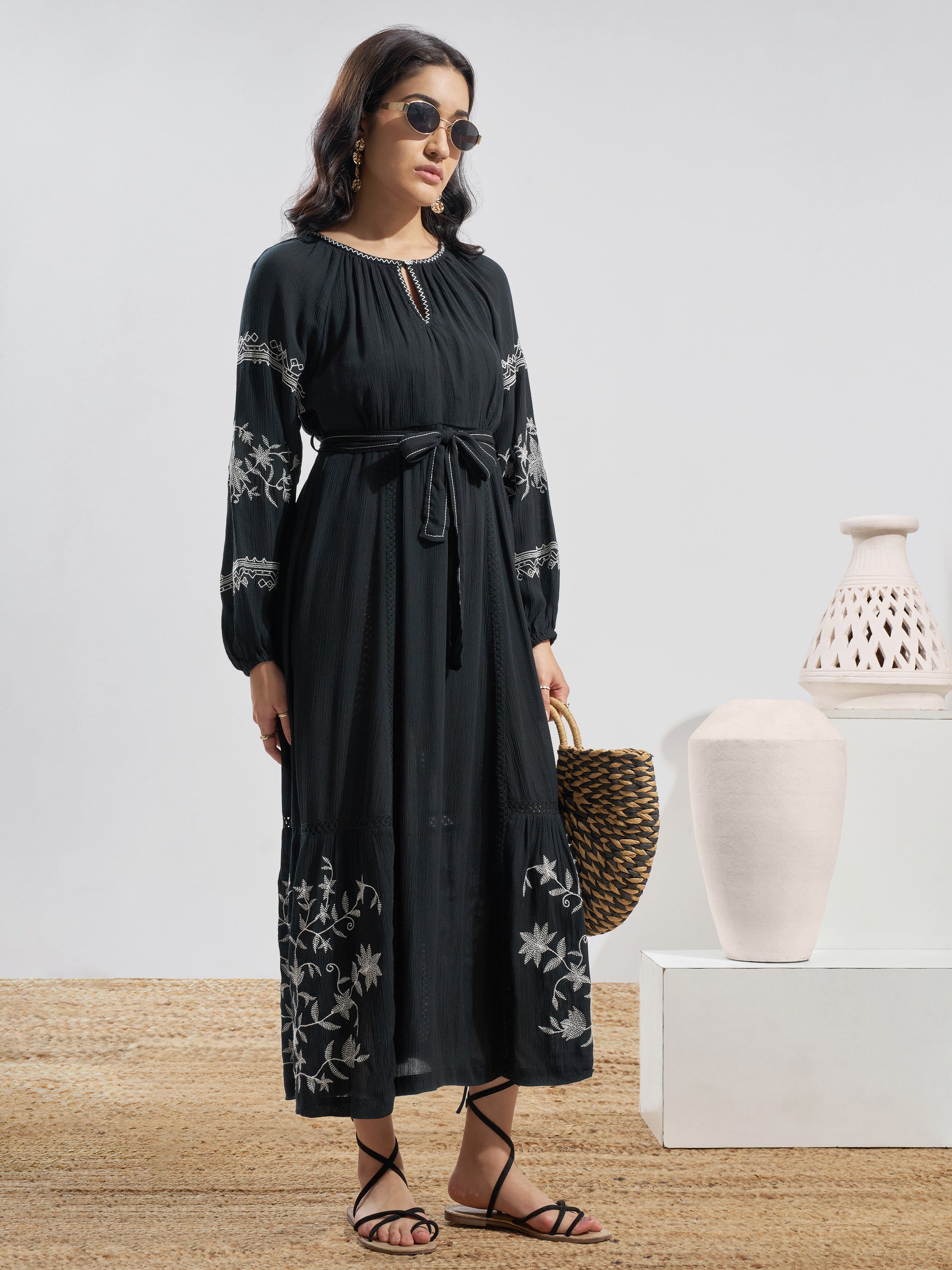 Vara By Vishudh Women Black Embroidered Maxi Dress - Black - Image 4