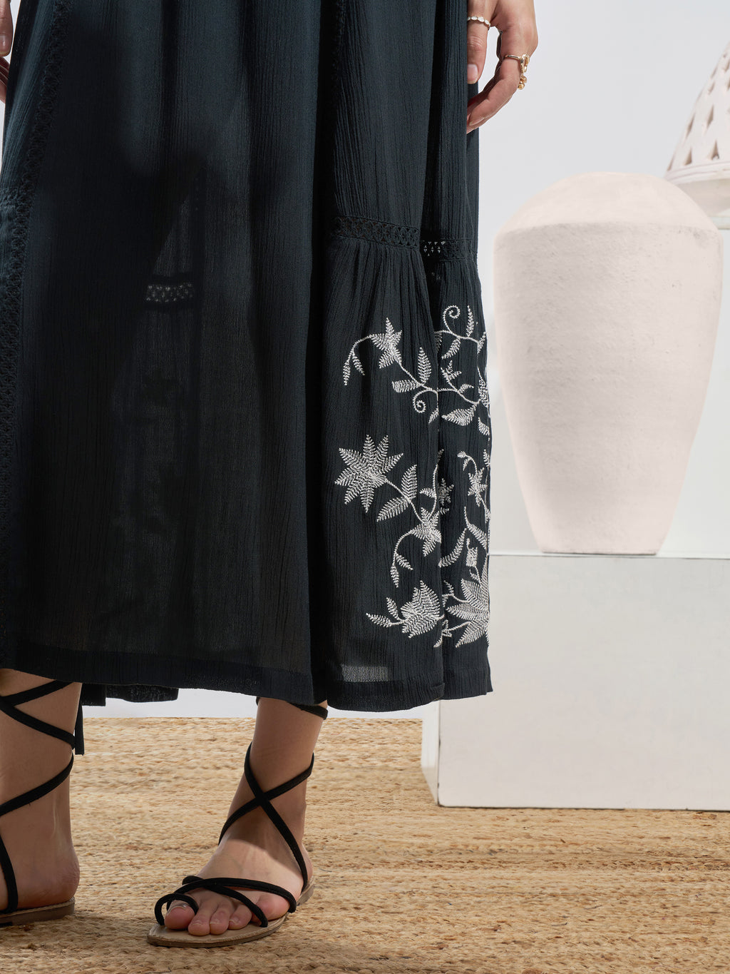 Vara By Vishudh Women Black Embroidered Maxi Dress - Black - Image 6
