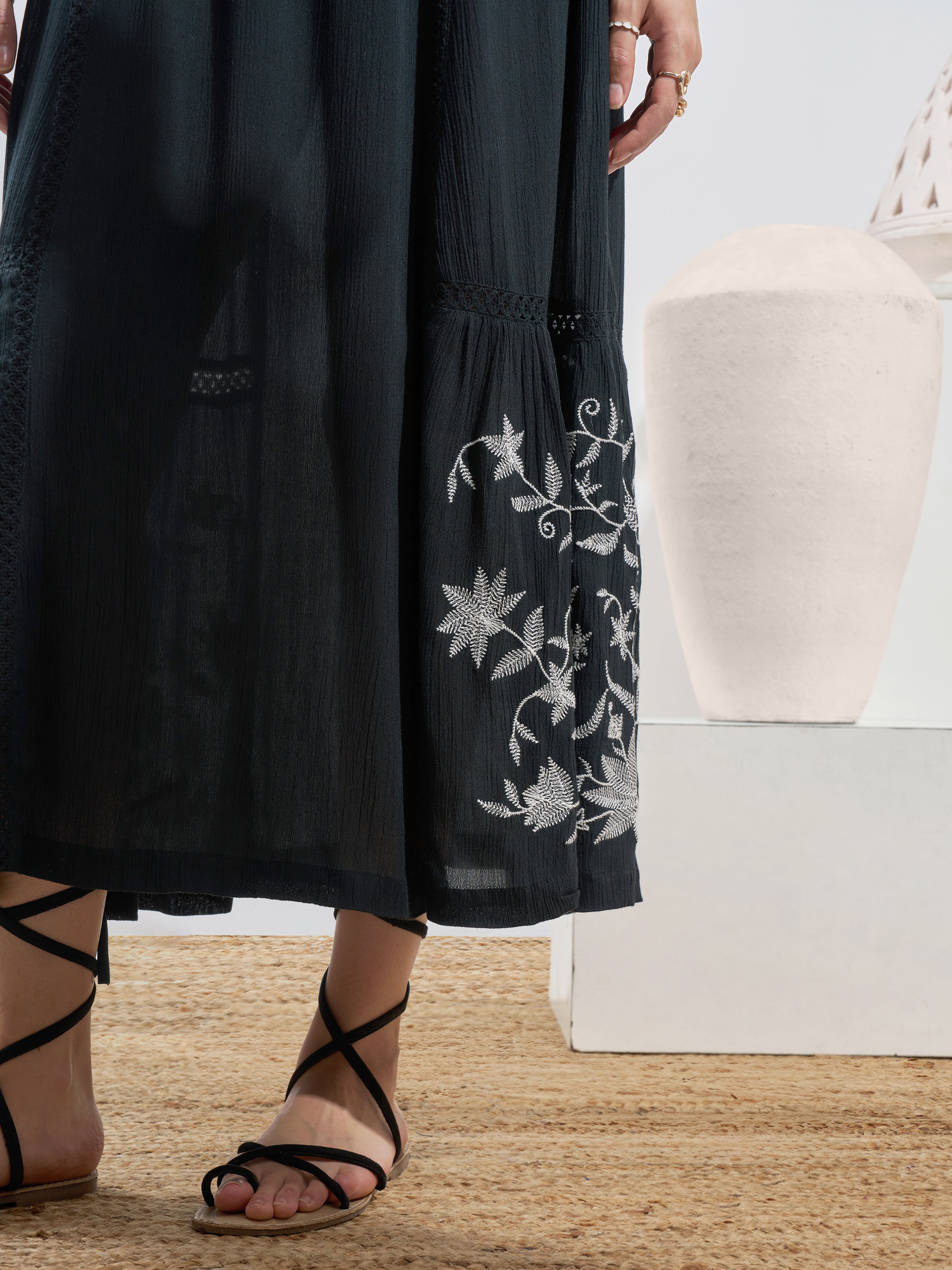 Vara By Vishudh Women Black Embroidered Maxi Dress - Black - Image 6