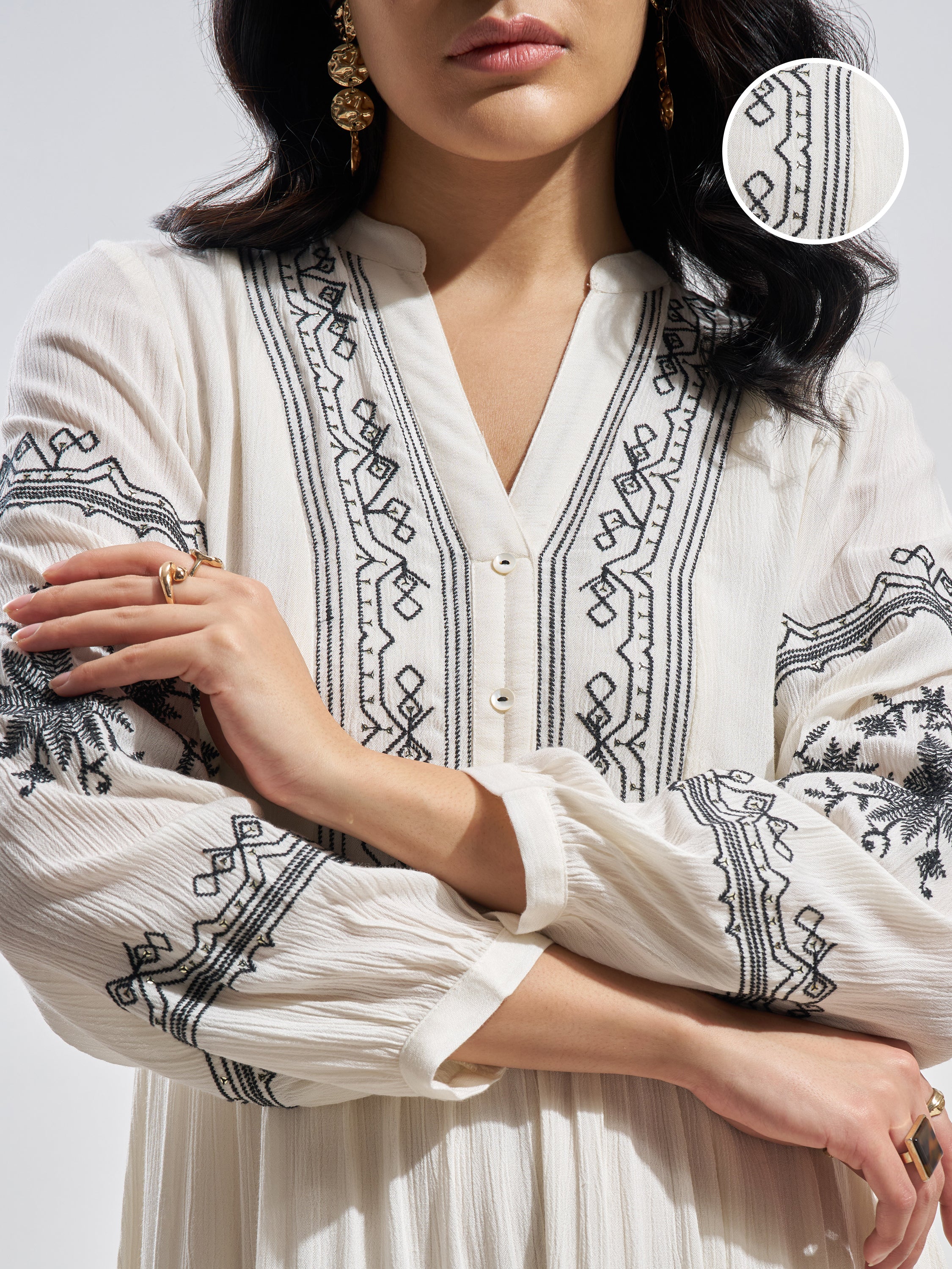Vara By Vishudh Women Off White Embroidered Fit and Flare Dress - Off White - Image 5