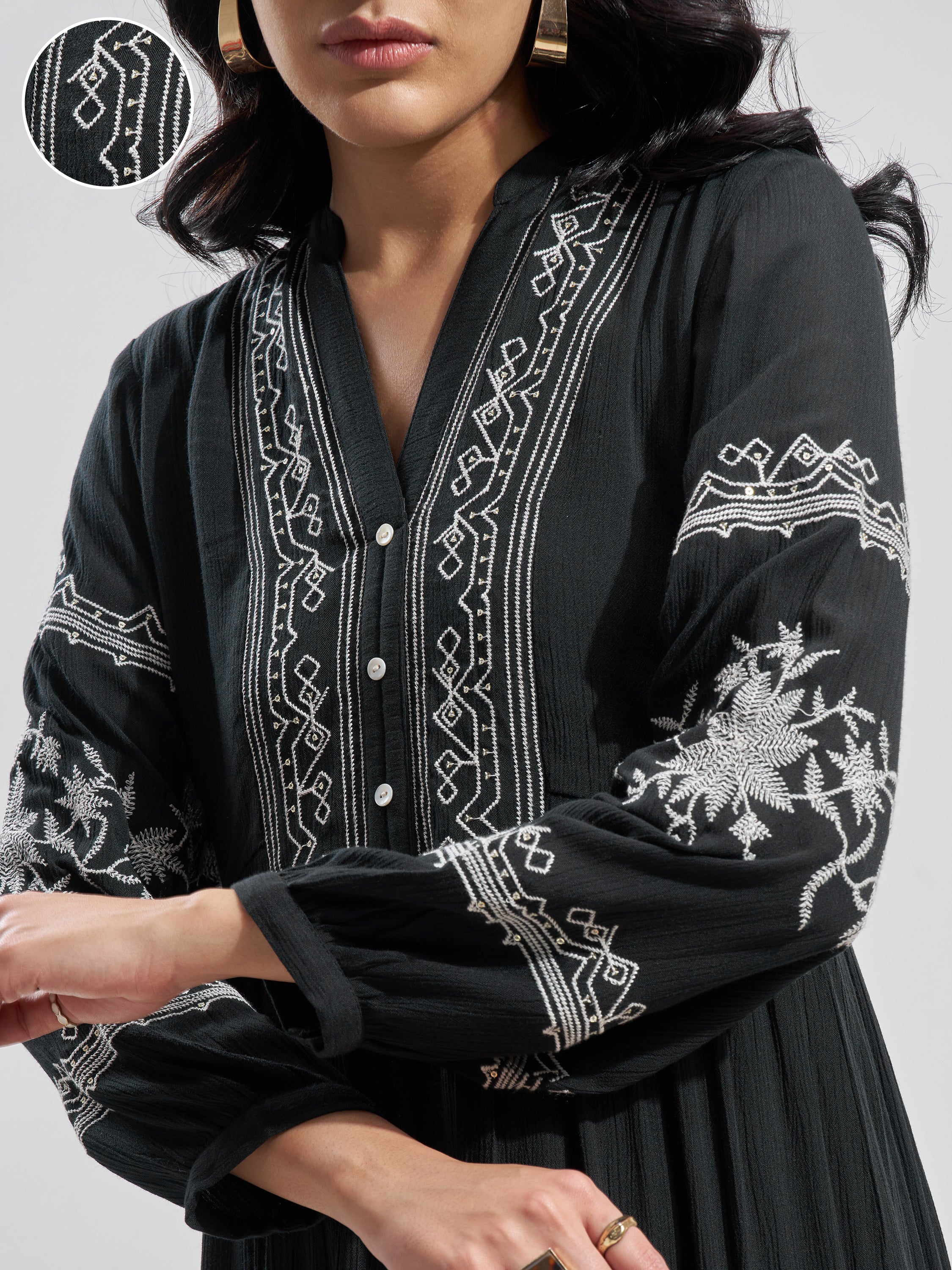 Vara By Vishudh Women Black Embroidered Fit and Flare Dress - Black - Image 5