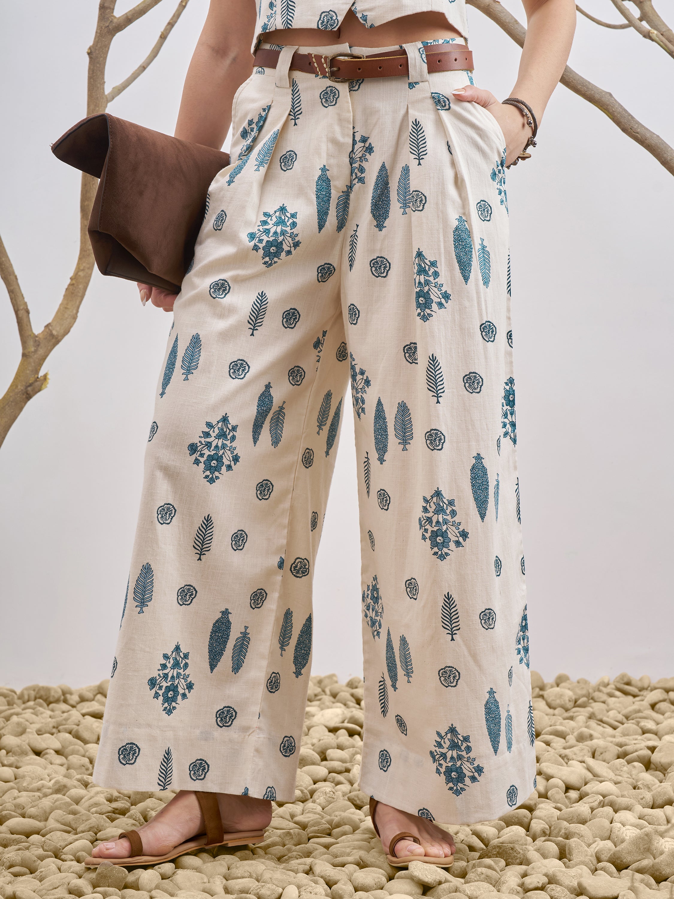 Vara By Vishudh Women Off White Printed Wide Leg Plazzo - Off White - Image 1