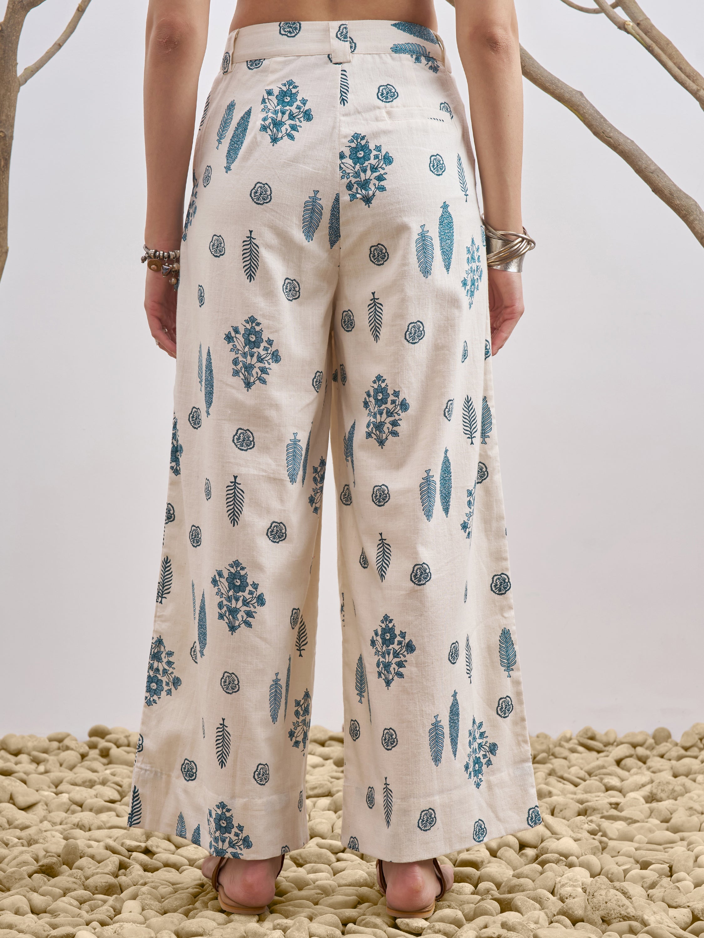 Vara By Vishudh Women Off White Printed Wide Leg Plazzo - Off White - Image 3