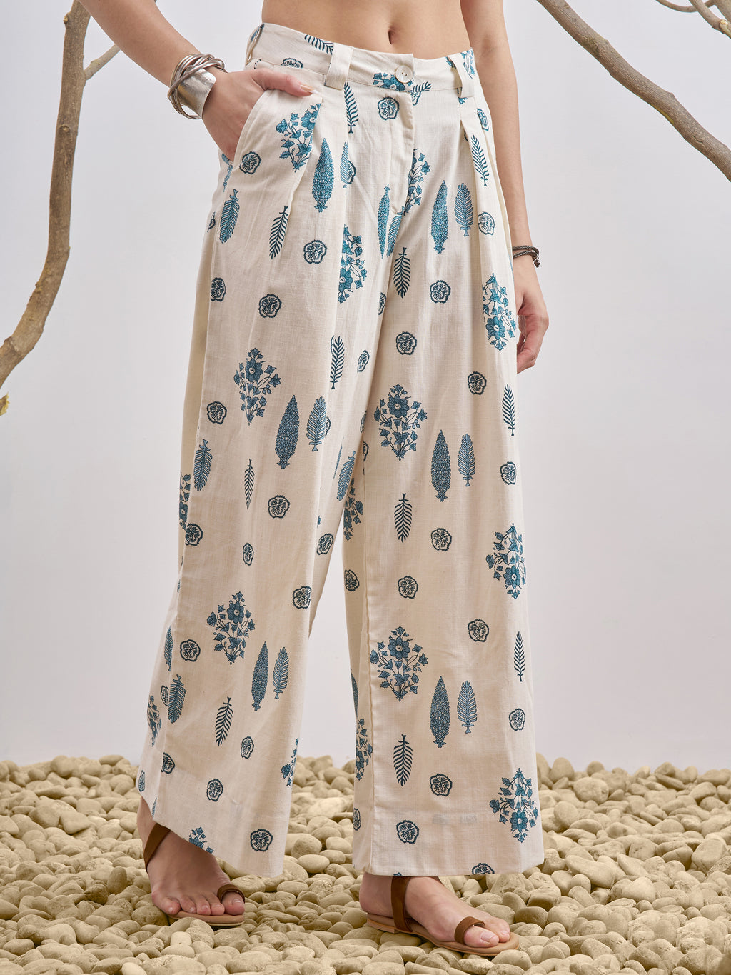 Vara By Vishudh Women Off White Printed Wide Leg Plazzo - Off White - Image 6
