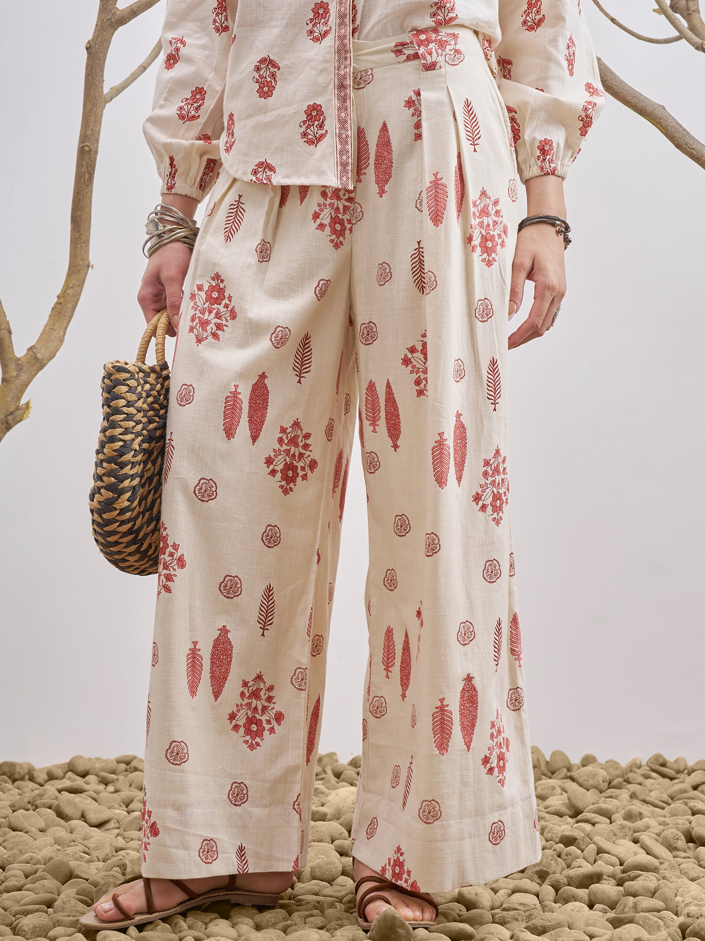 Vara By Vishudh Women Off White Printed Wide Leg Plazzo - Off White - Image 1