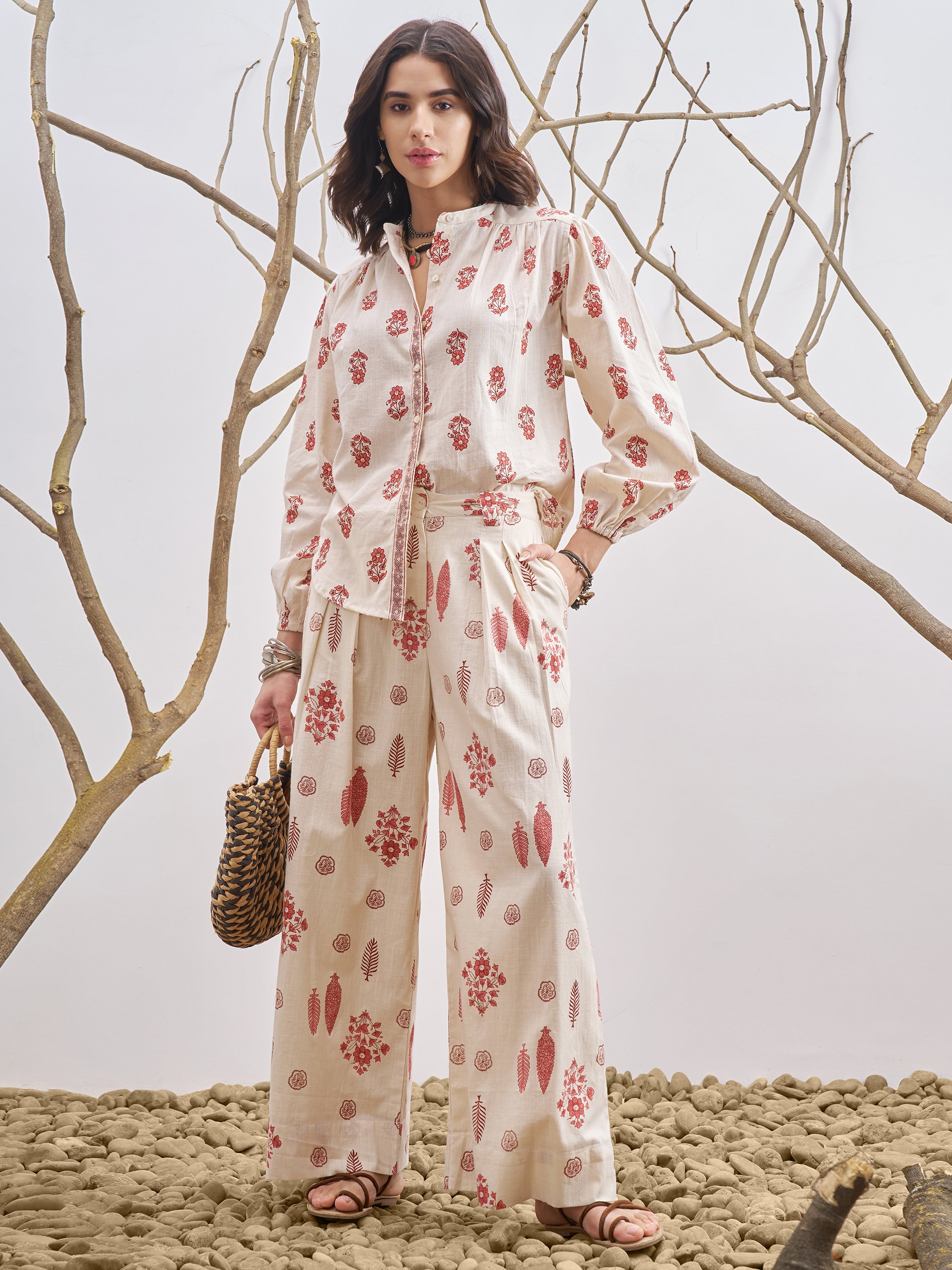Vara By Vishudh Women Off White Printed Wide Leg Plazzo - Off White - Image 2