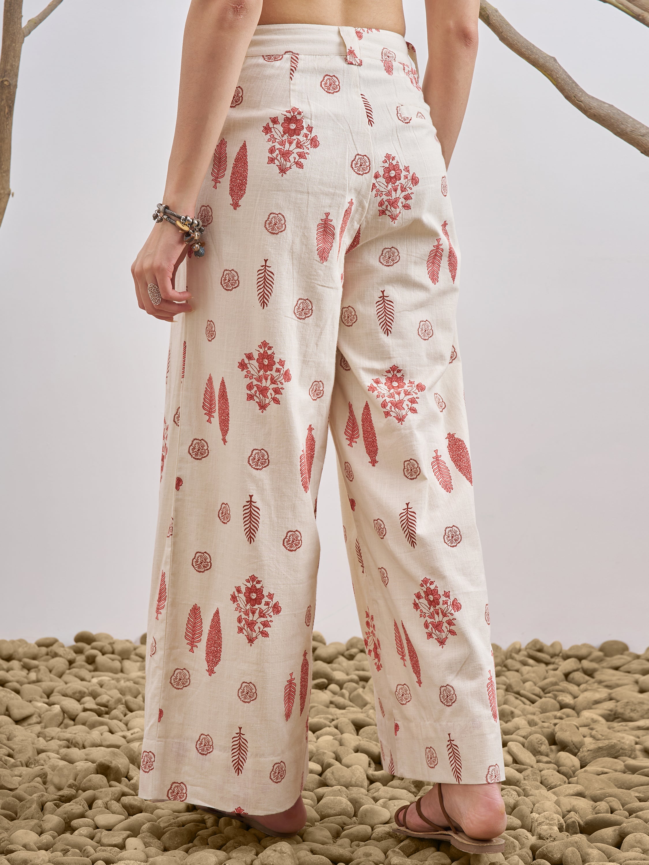 Vara By Vishudh Women Off White Printed Wide Leg Plazzo - Off White - Image 3