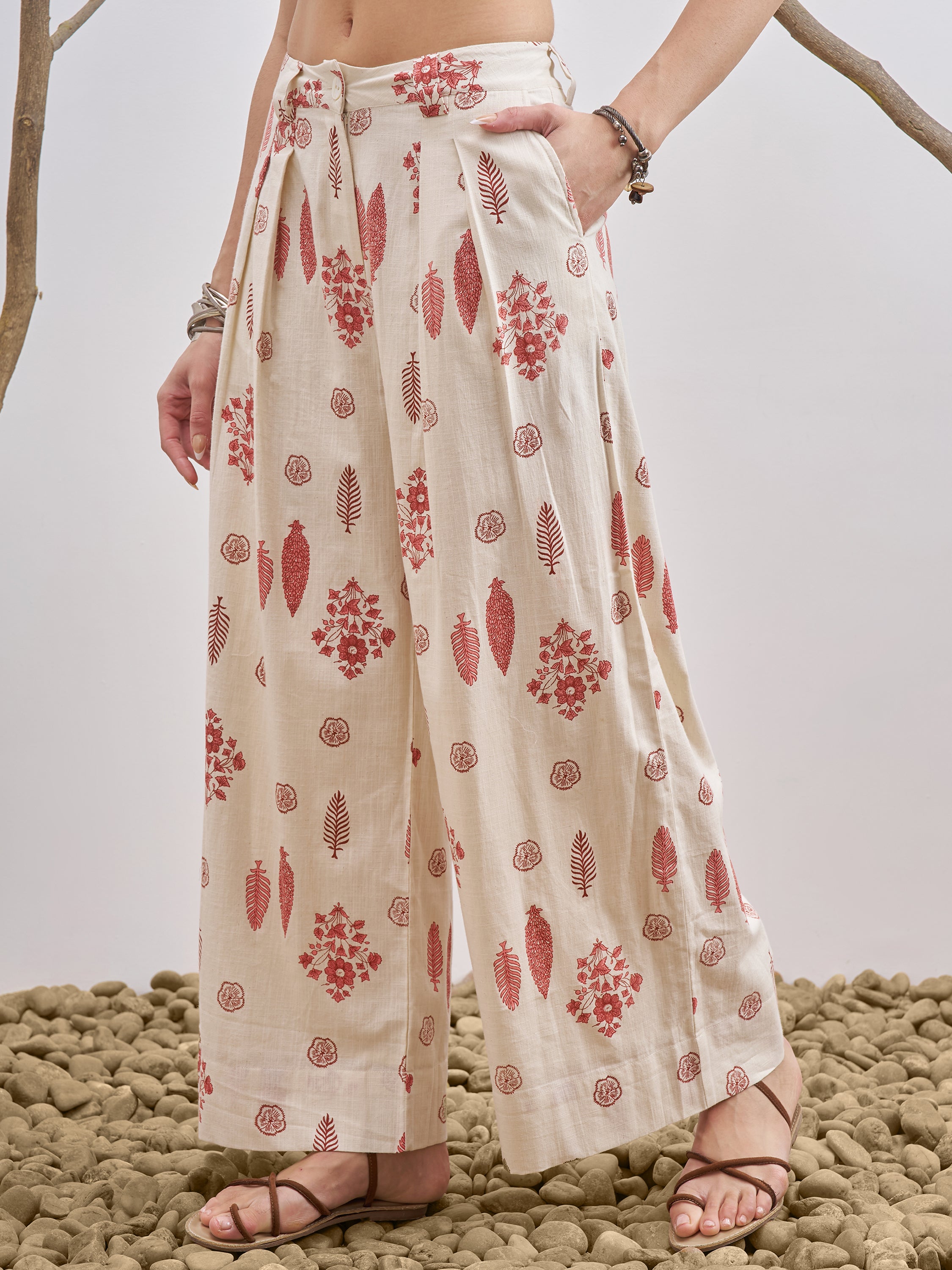 Vara By Vishudh Women Off White Printed Wide Leg Plazzo - Off White - Image 4