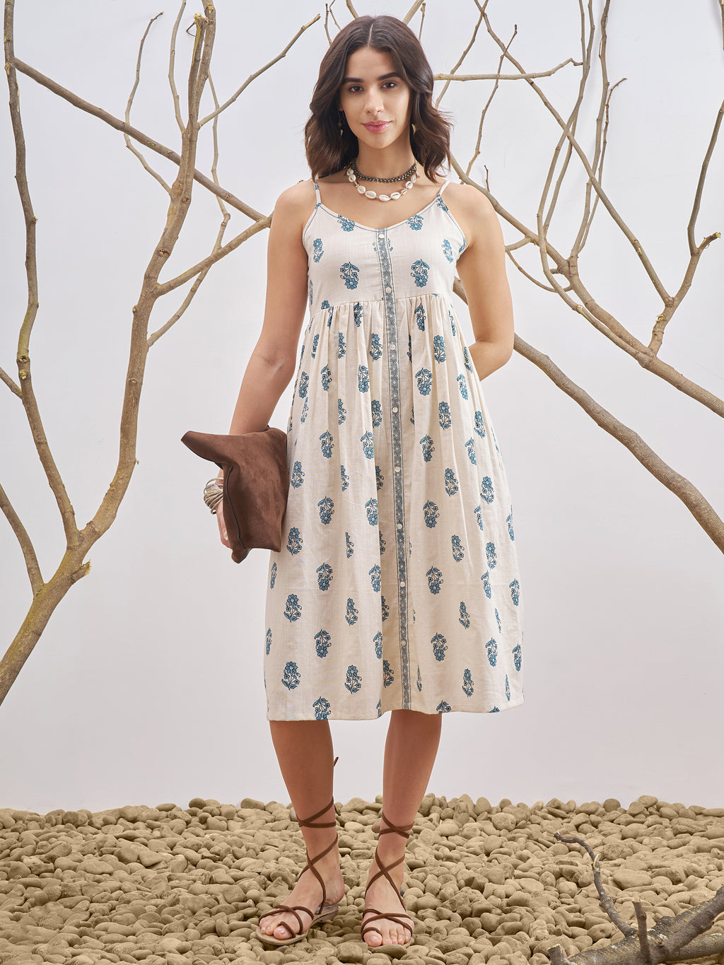 Vara By Vishudh Women Off White Printed Fit and Flare Dress - Off White - Image 1