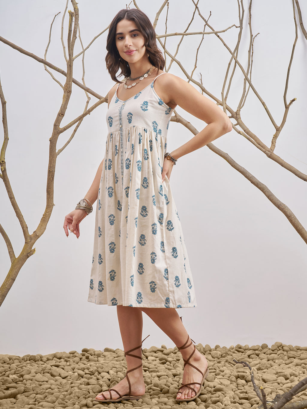 Vara By Vishudh Women Off White Printed Fit and Flare Dress - Off White - Image 2