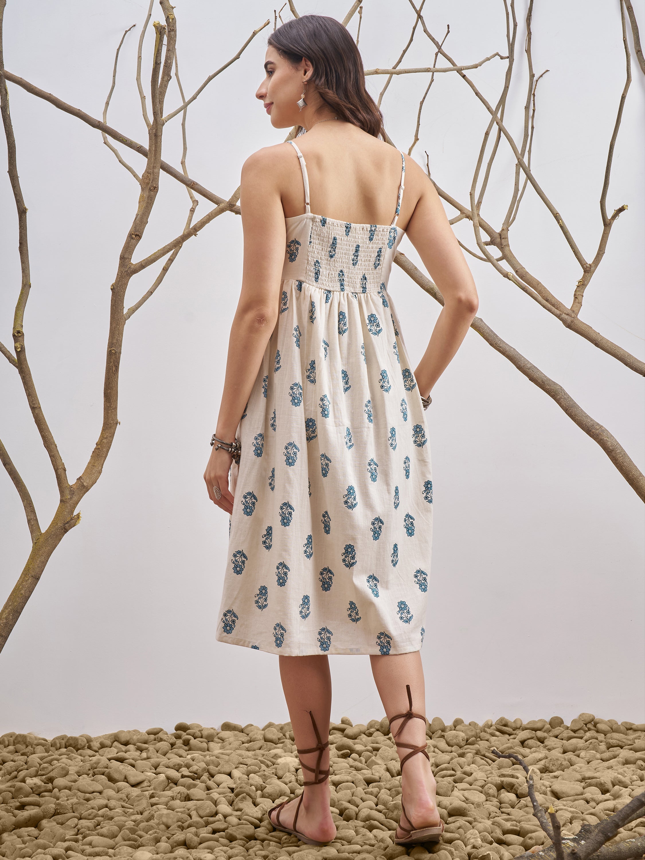 Vara By Vishudh Women Off White Printed Fit and Flare Dress - Off White - Image 3