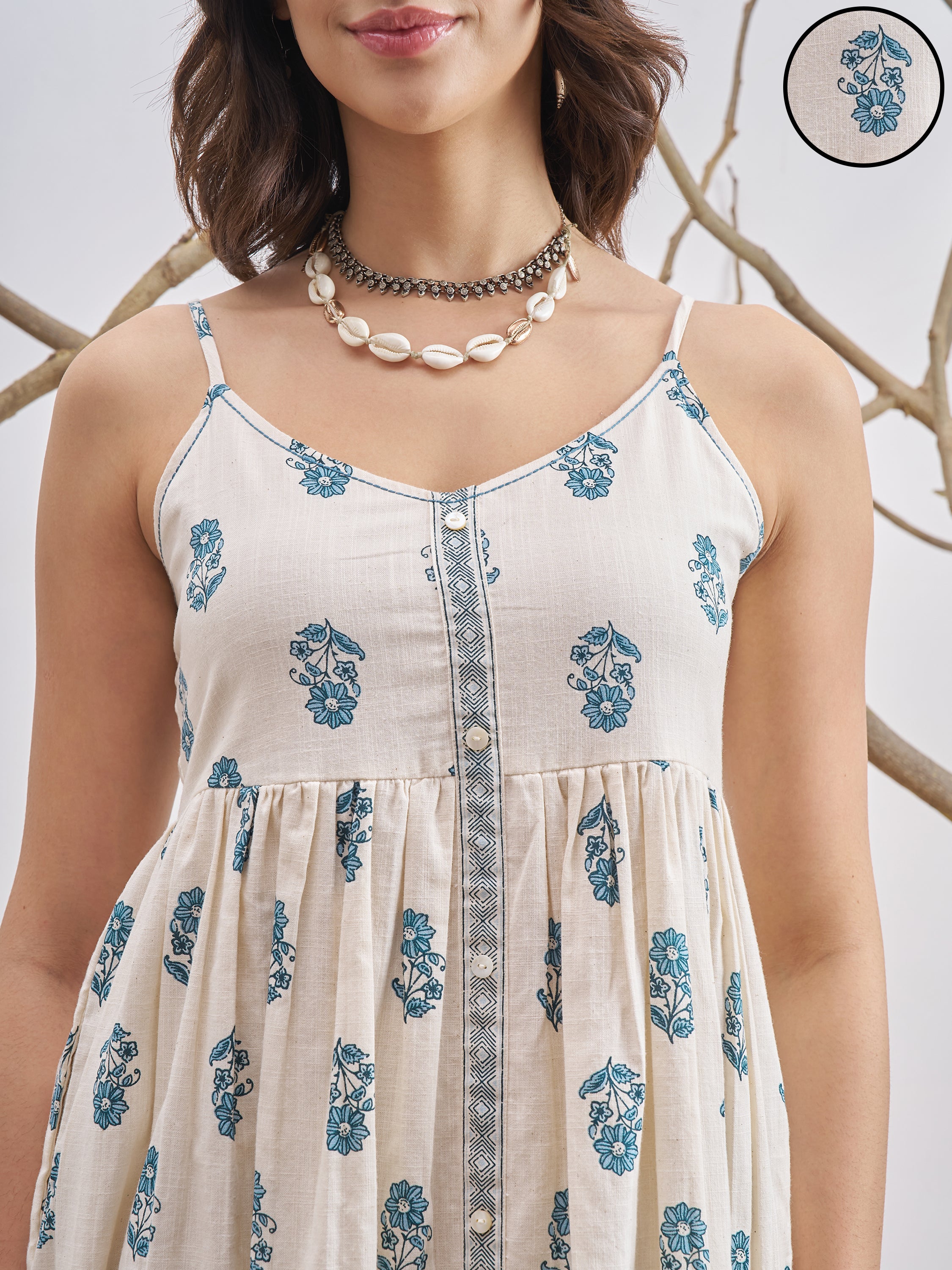 Vara By Vishudh Women Off White Printed Fit and Flare Dress - Off White - Image 5