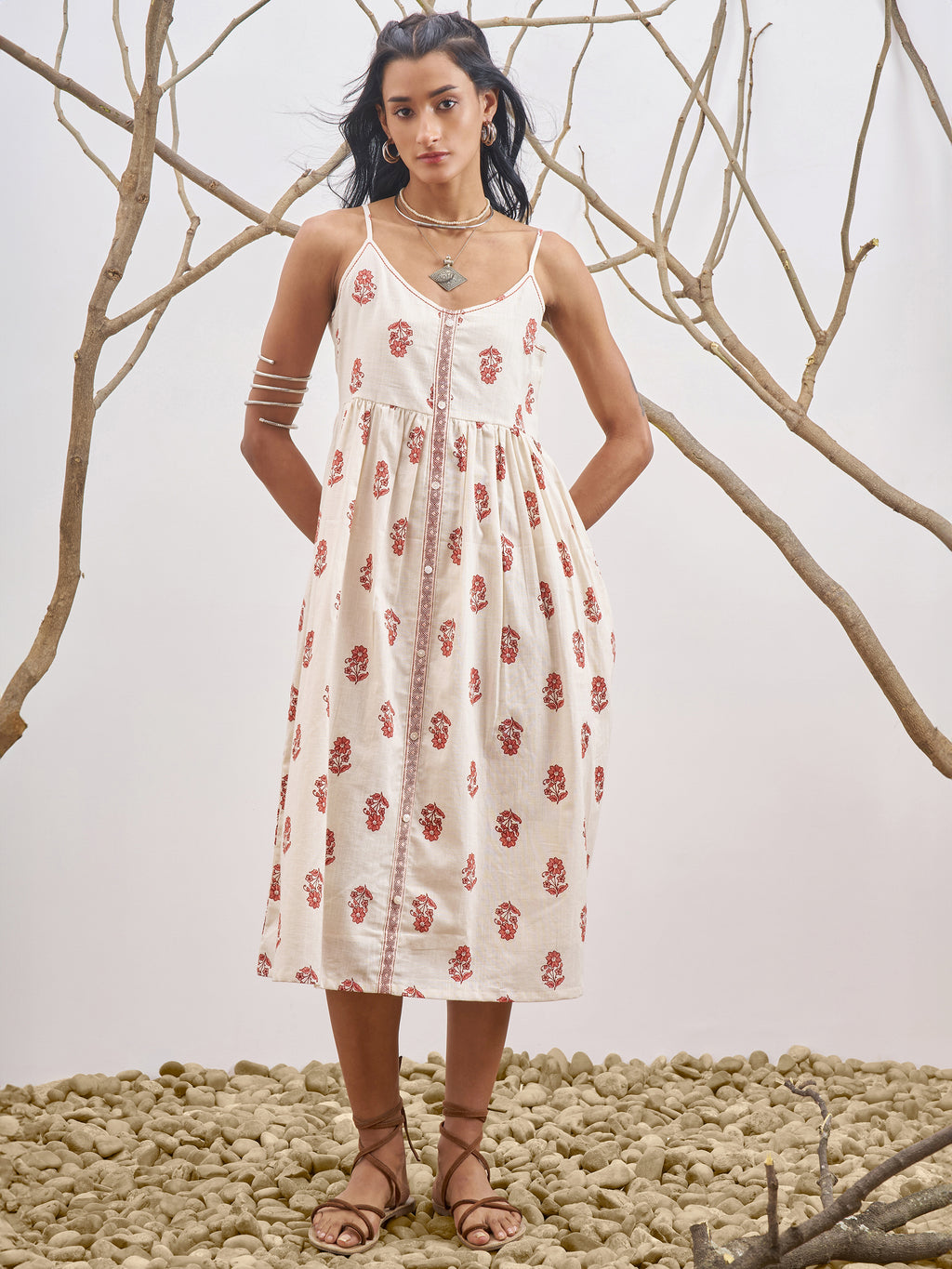 Vara By Vishudh Women Off White Printed Fit and Flare Dress - Off White - Image 1