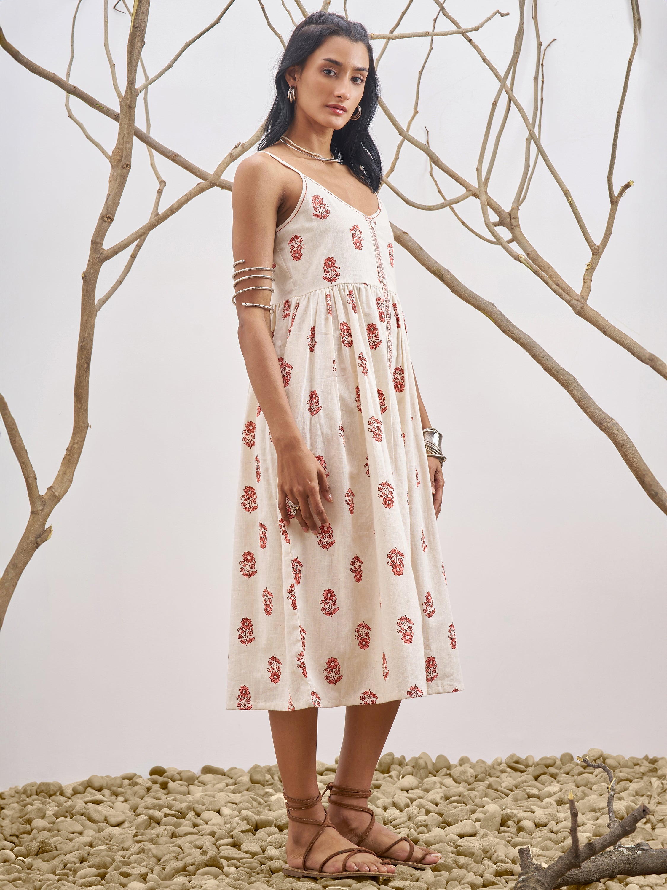 Vara By Vishudh Women Off White Printed Fit and Flare Dress - Off White - Image 4