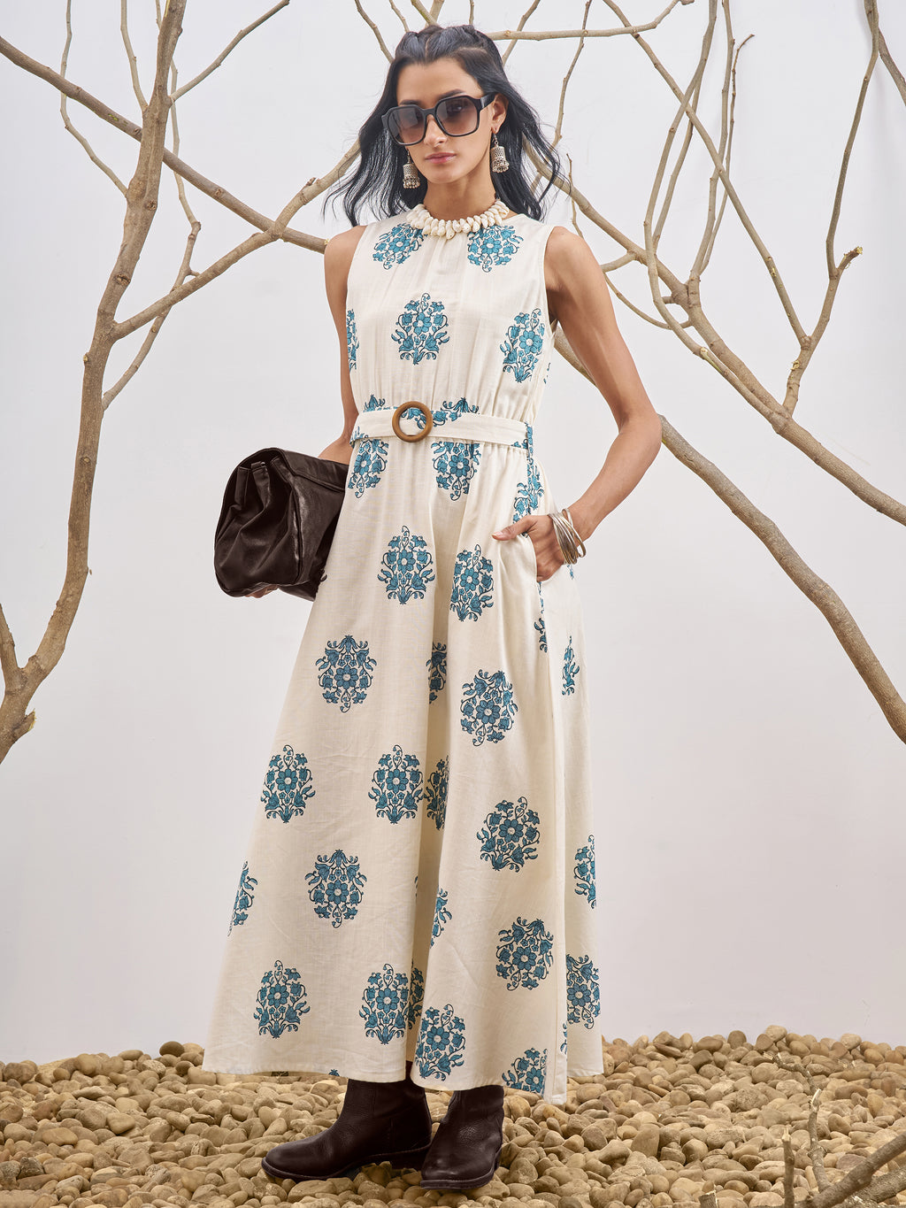 Vara By Vishudh Women Off White Printed A-Line Dress - Off White - Image 1