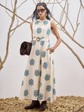 Vara By Vishudh Women Off White Printed A-Line Dress - Off White - Image 1