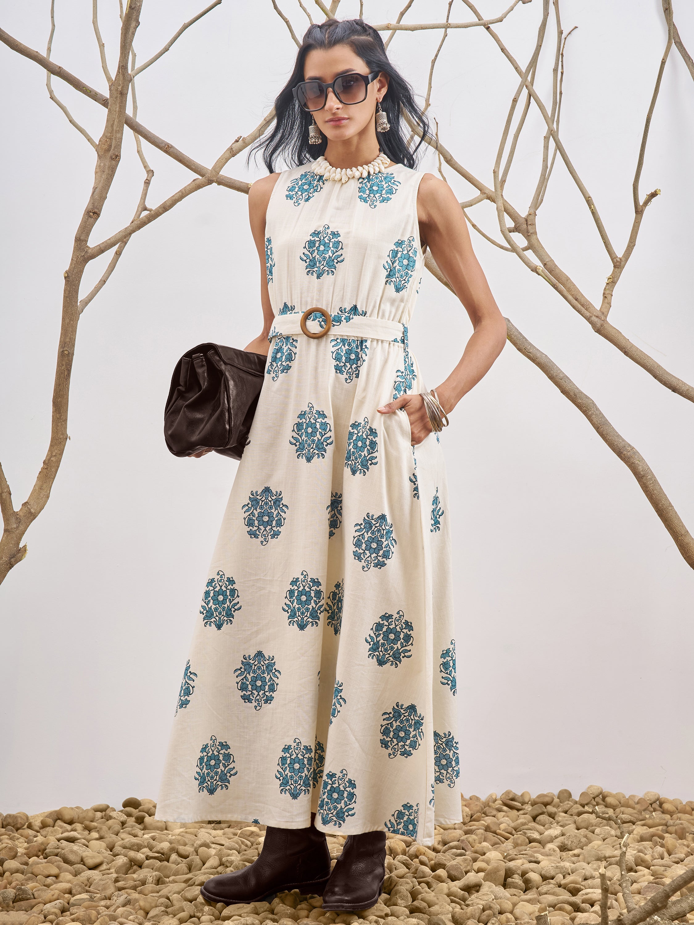 Vara By Vishudh Women Off White Printed A-Line Dress - Off White - Image 1