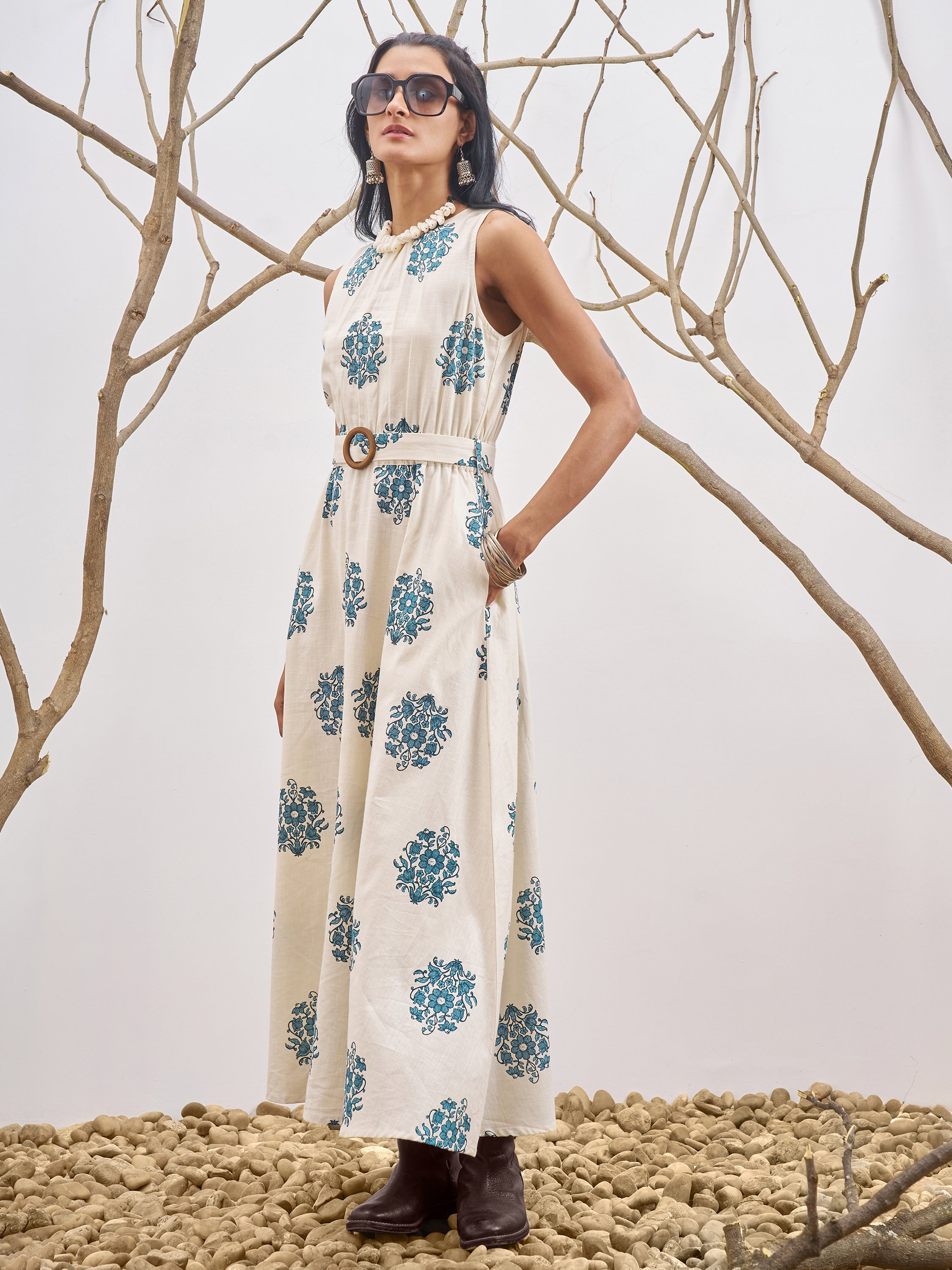 Vara By Vishudh Women Off White Printed A-Line Dress - Off White - Image 2