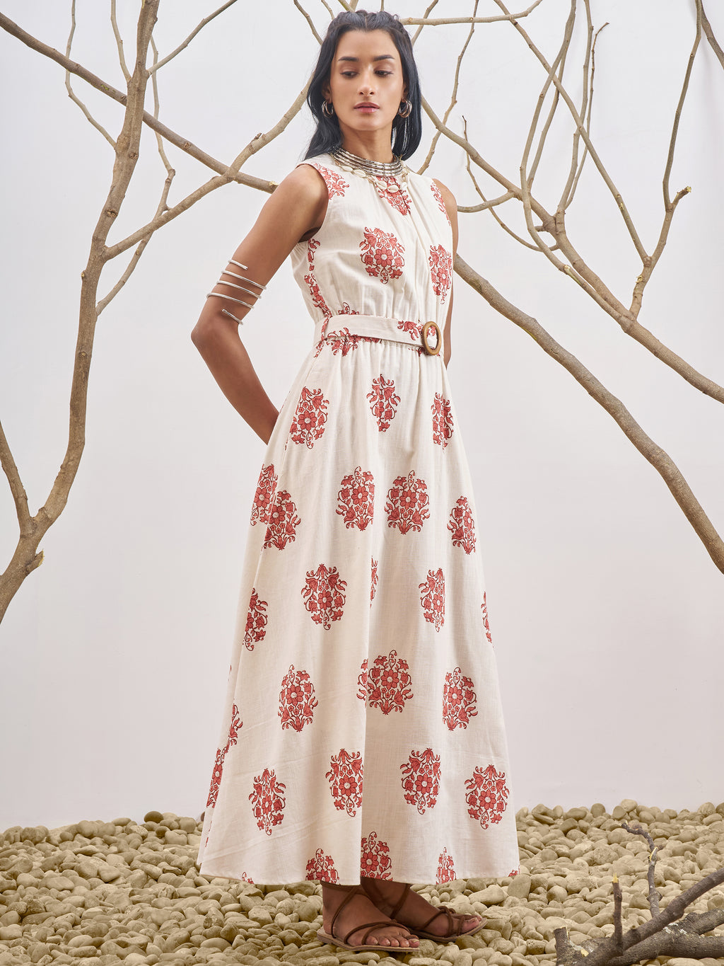 Vara By Vishudh Women Off White Printed A-Line Dress - Off White - Image 4
