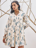 Vara By Vishudh Women Off White Printed Fit and Flare Dress - Off White - Image 1