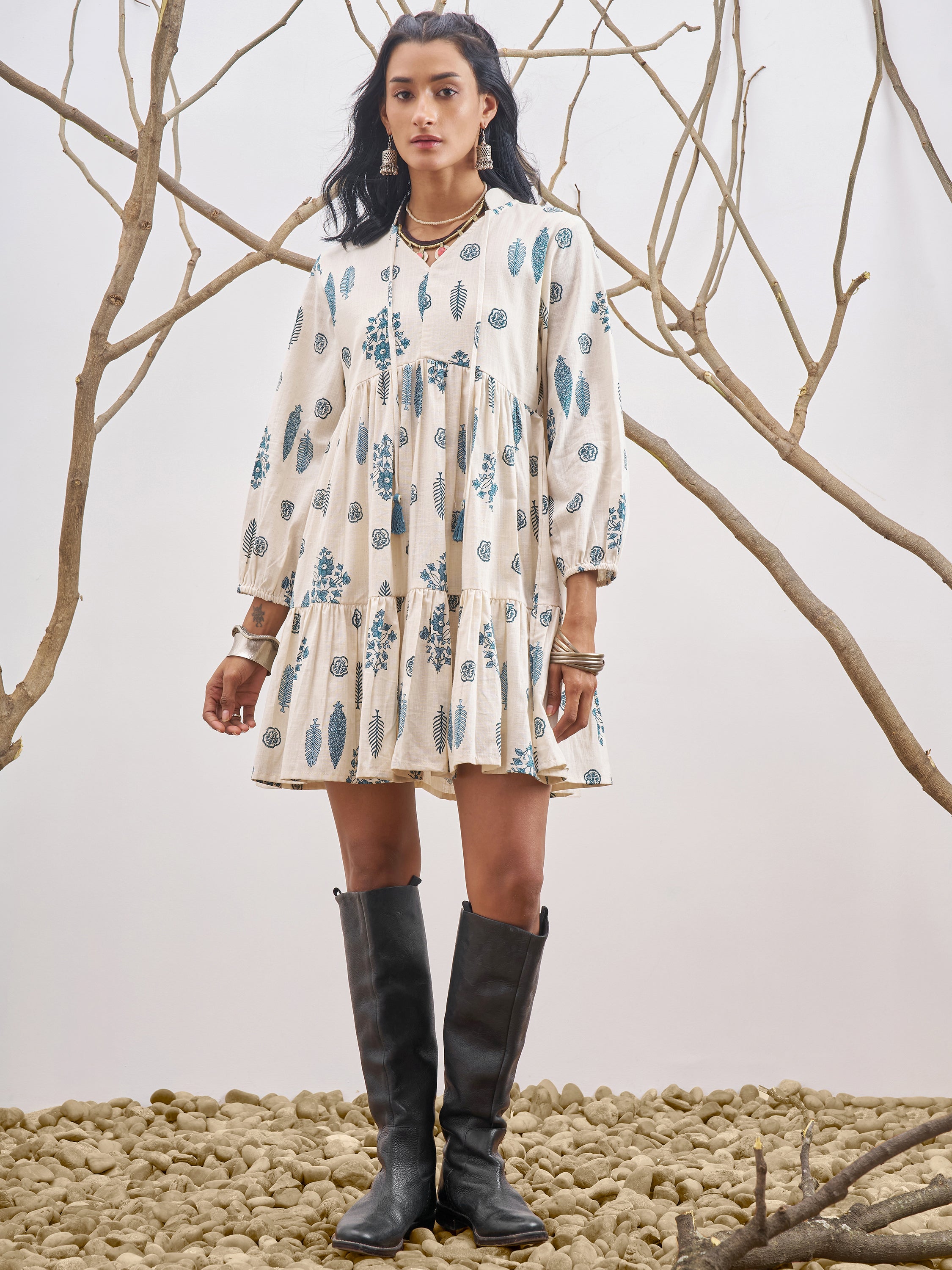 Vara By Vishudh Women Off White Printed Fit and Flare Dress - Off White - Image 2