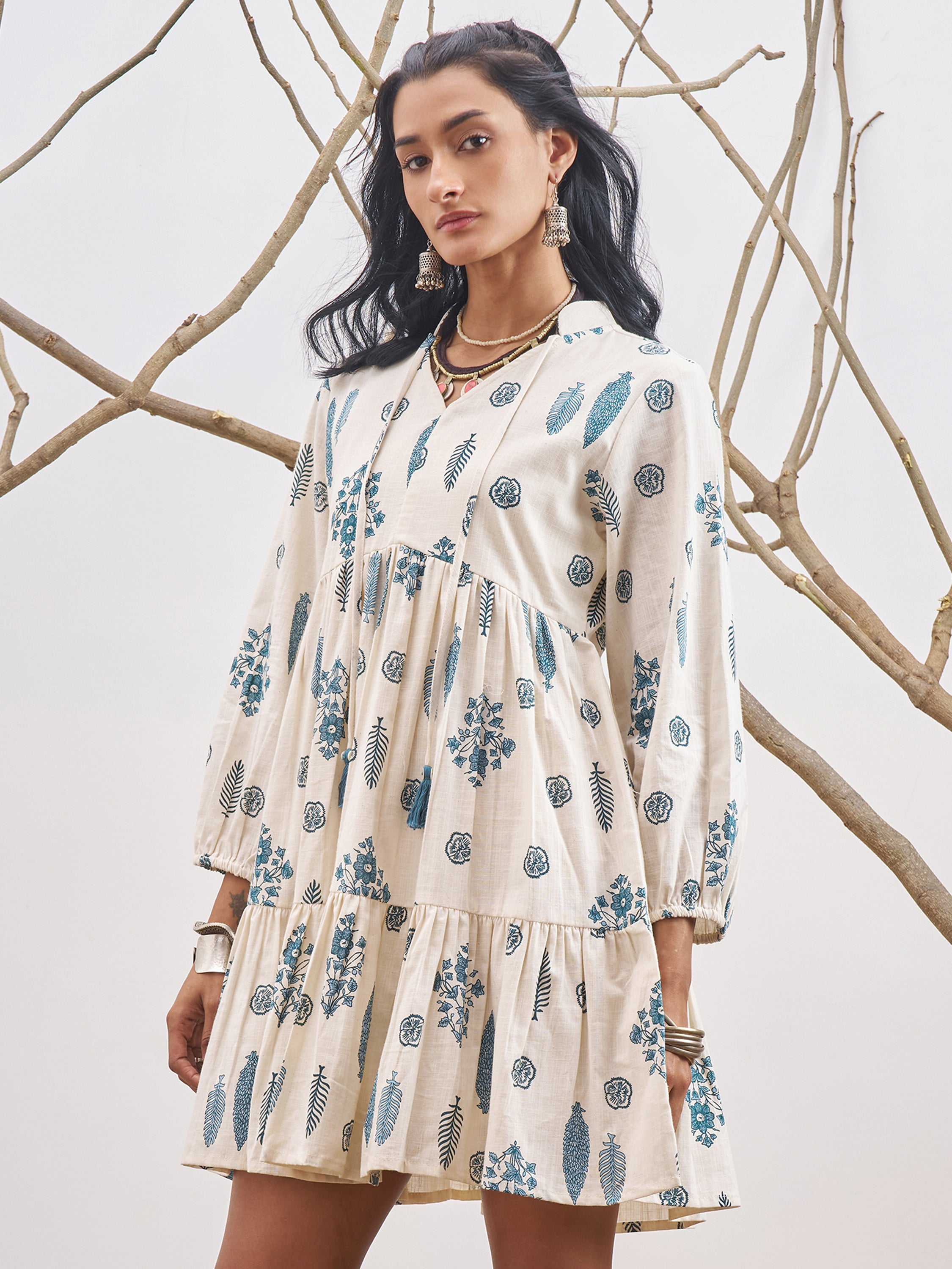 Vara By Vishudh Women Off White Printed Fit and Flare Dress - Off White - Image 4