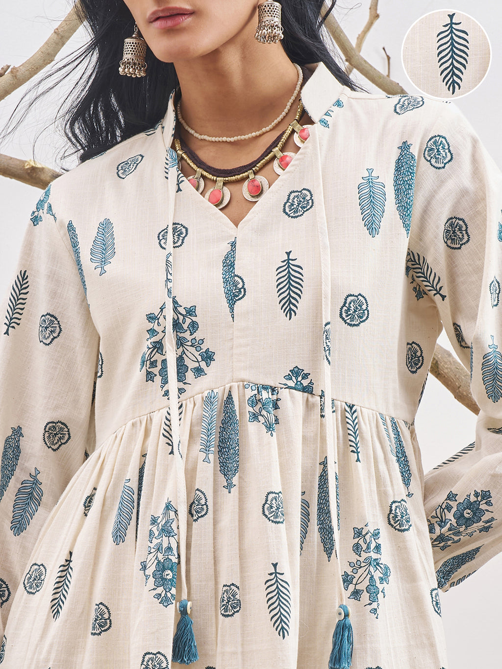 Vara By Vishudh Women Off White Printed Fit and Flare Dress - Off White - Image 5