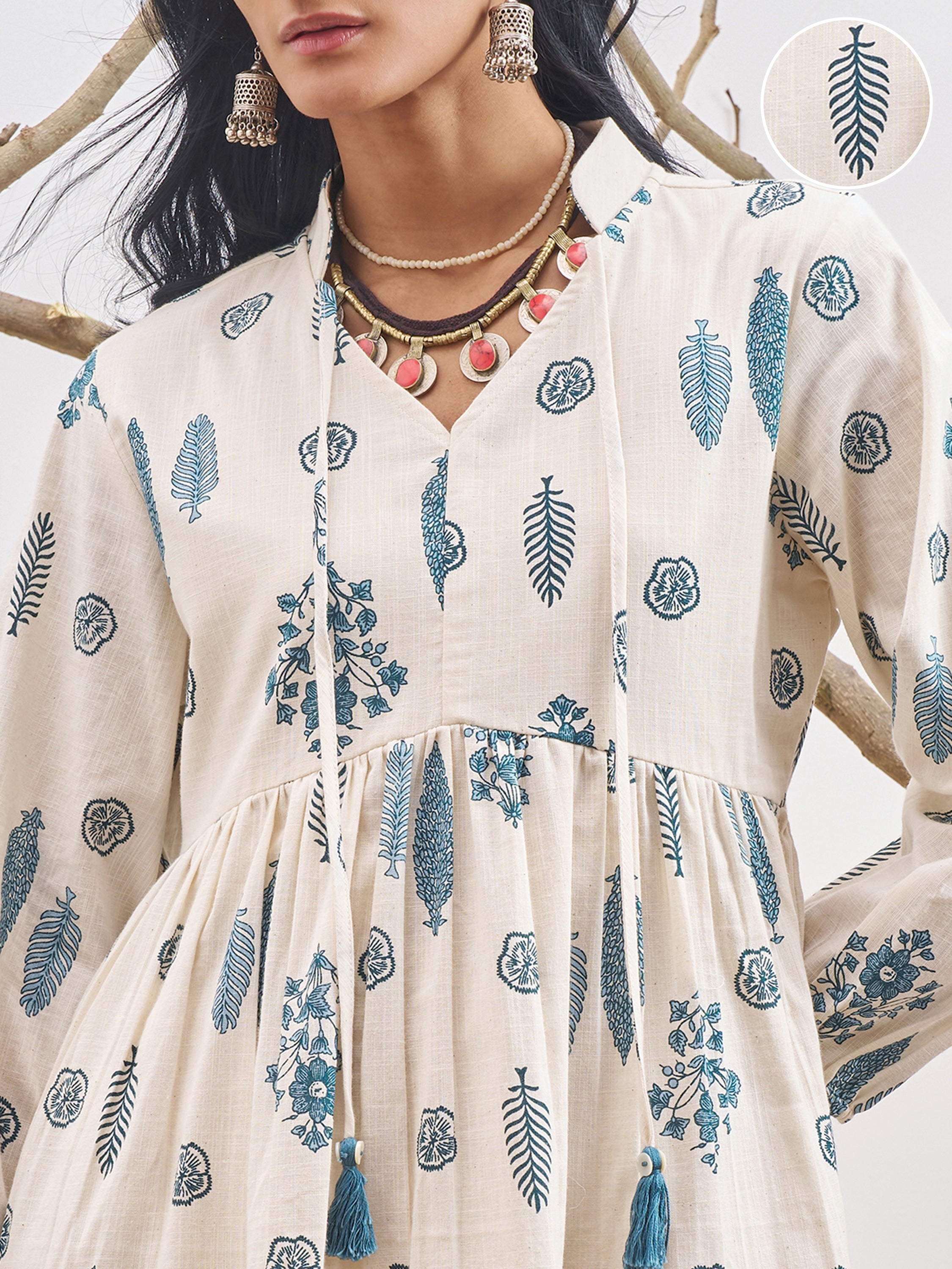 Vara By Vishudh Women Off White Printed Fit and Flare Dress - Off White - Image 5