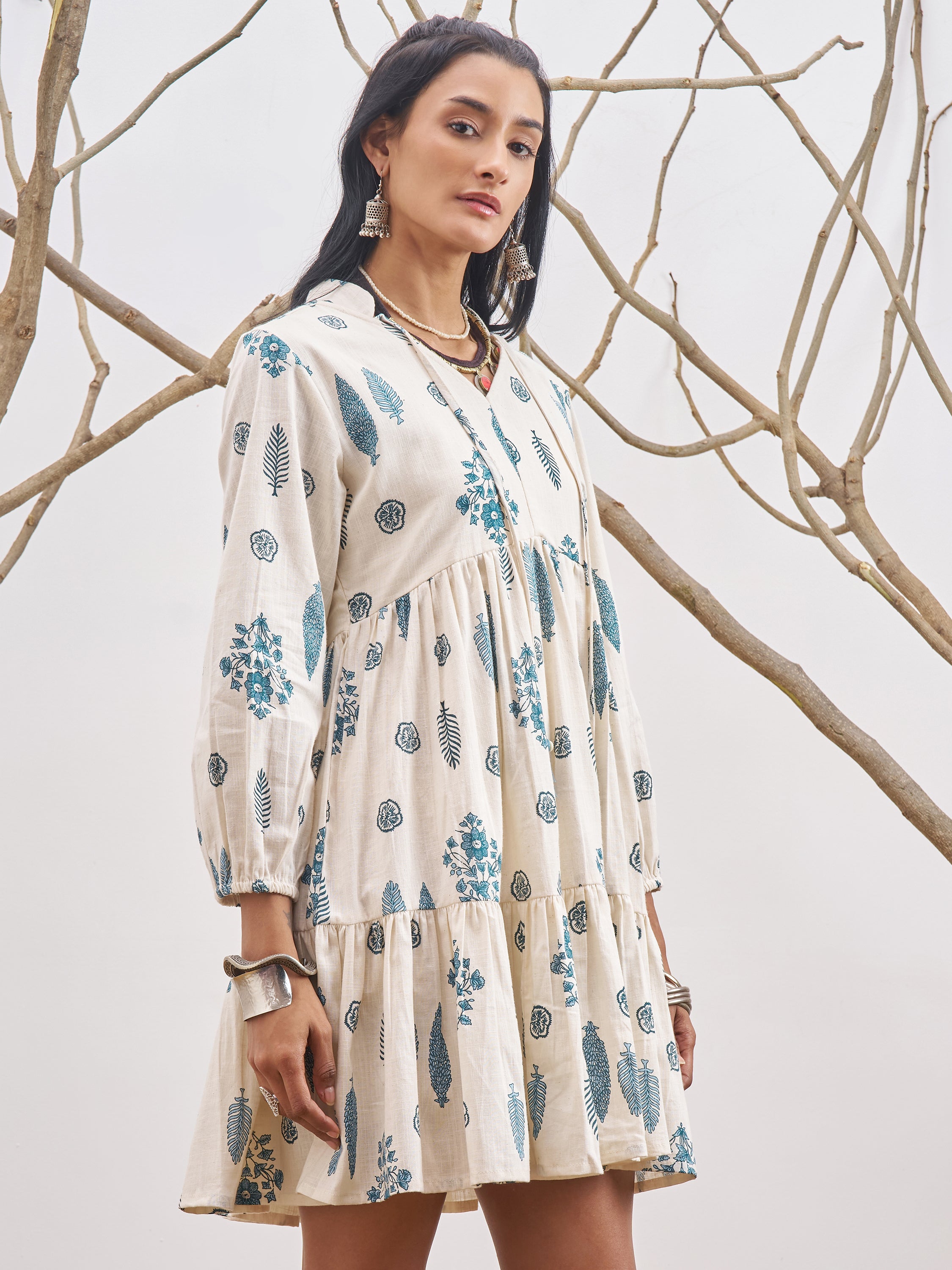 Vara By Vishudh Women Off White Printed Fit and Flare Dress - Off White - Image 6