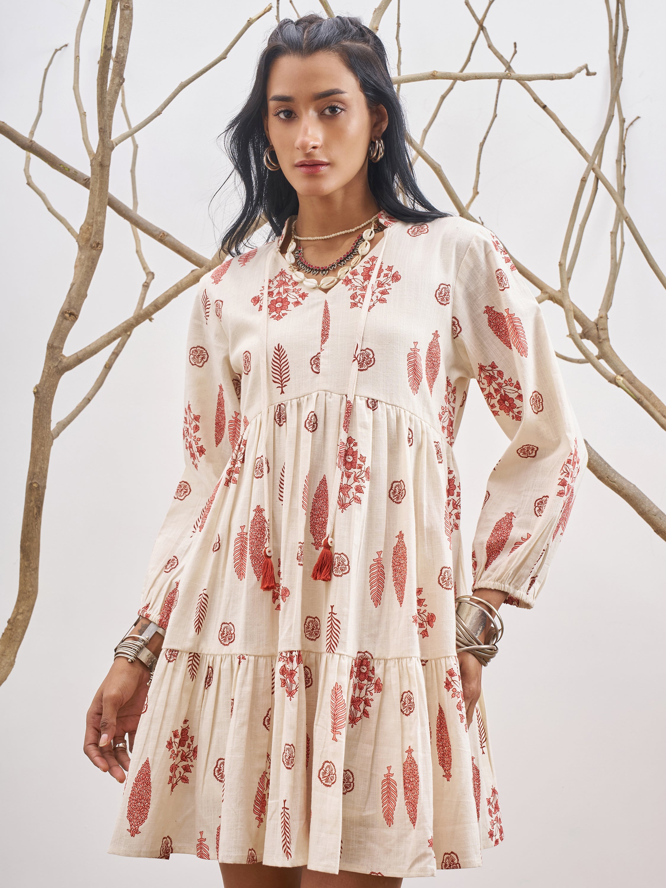 Vara By Vishudh Women Off White Printed Fit and Flare Dress - Off White - Image 1