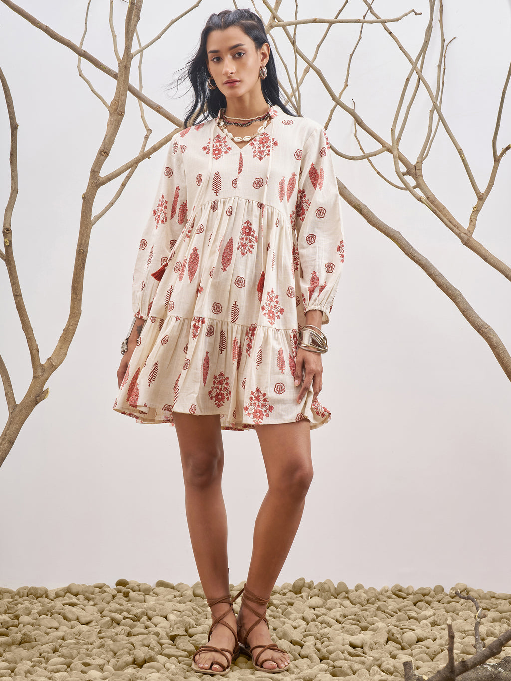 Vara By Vishudh Women Off White Printed Fit and Flare Dress - Off White - Image 2