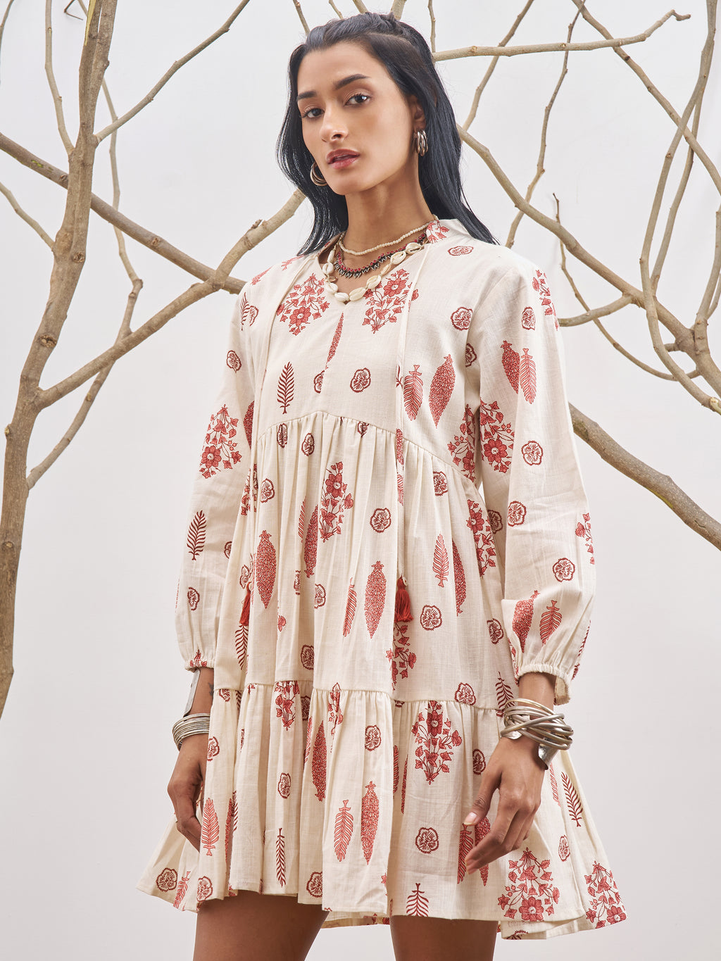 Vara By Vishudh Women Off White Printed Fit and Flare Dress - Off White - Image 4