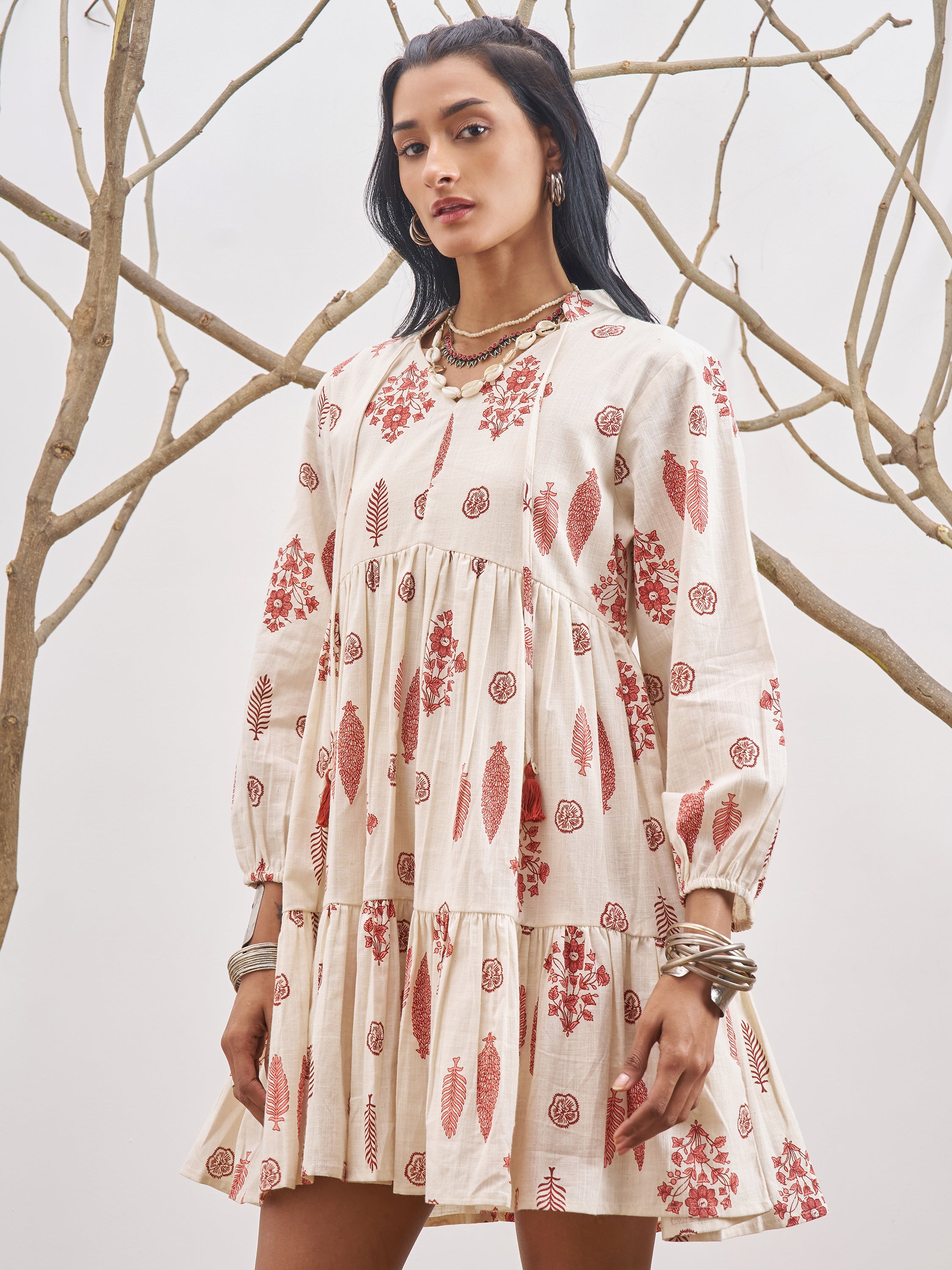 Vara By Vishudh Women Off White Printed Fit and Flare Dress - Off White - Image 4