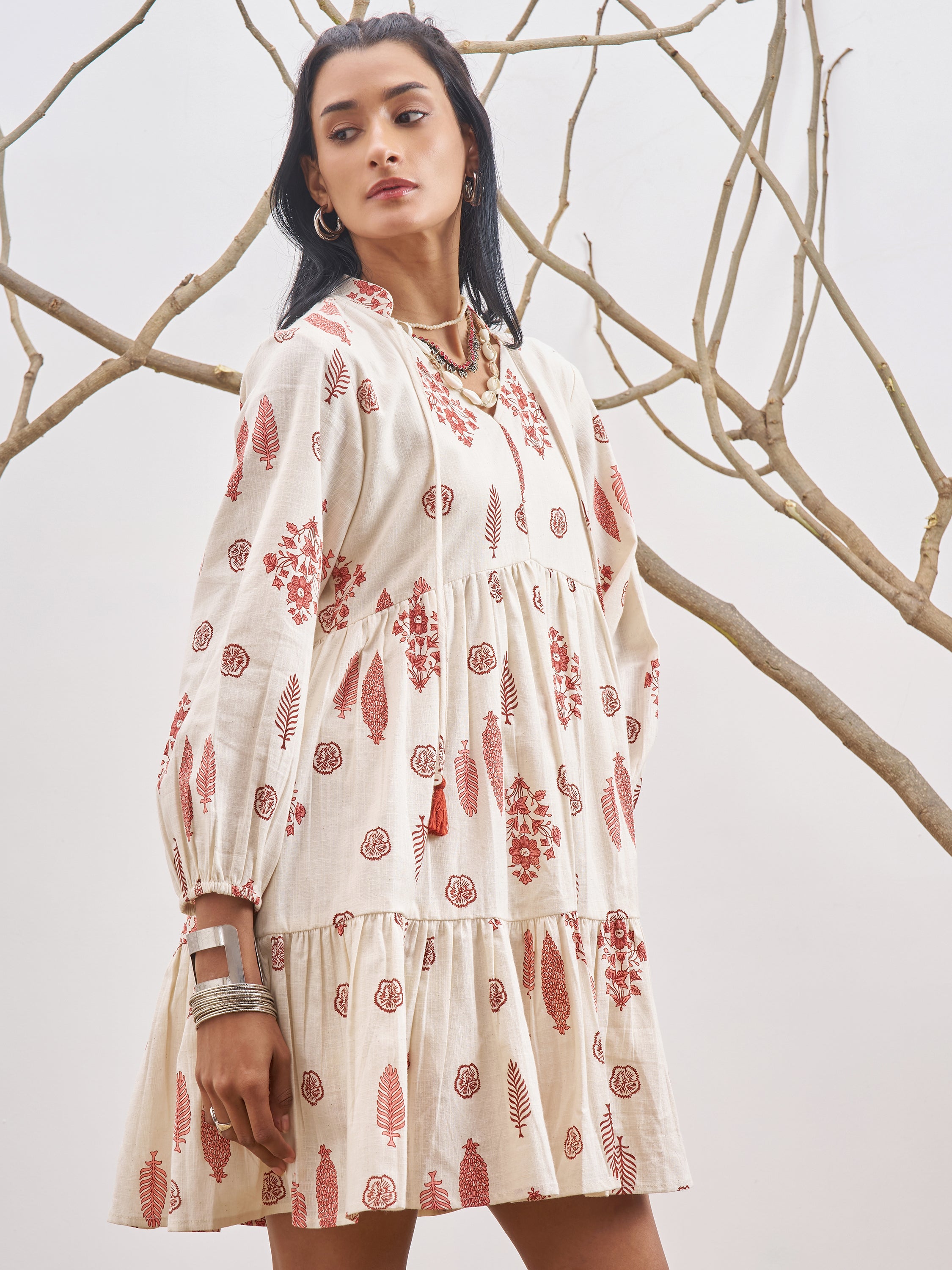 Vara By Vishudh Women Off White Printed Fit and Flare Dress - Off White - Image 6