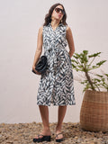 Vara By Vishudh Women Navy Blue Printed Sheath Dress - Navy Blue - Image 1