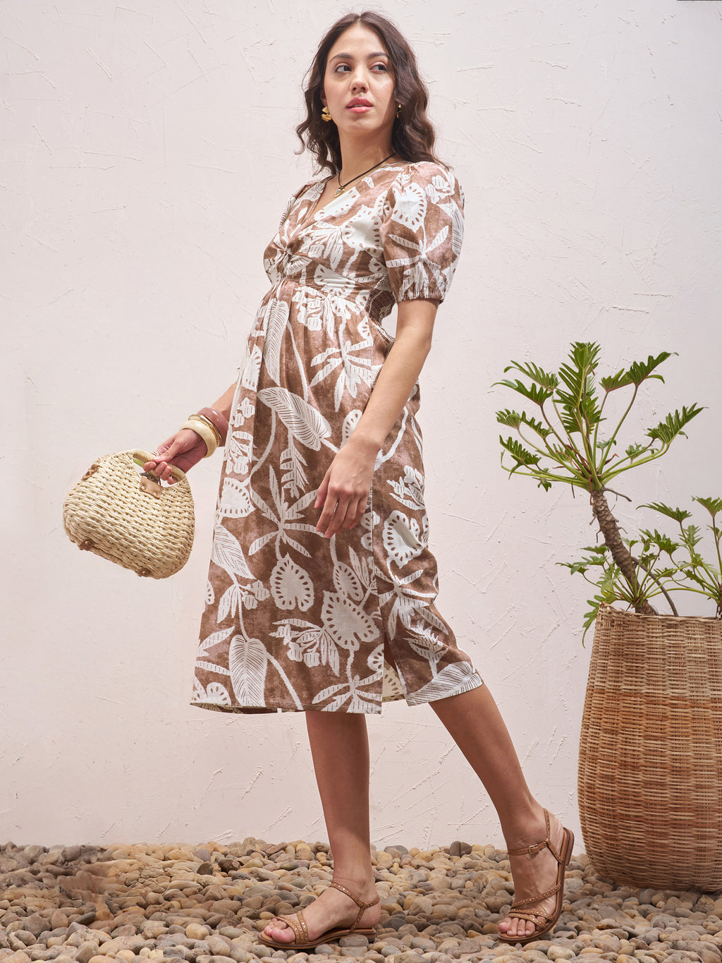 Vara By Vishudh Women Brown Printed Fit and Flare Dress - Brown - Image 2