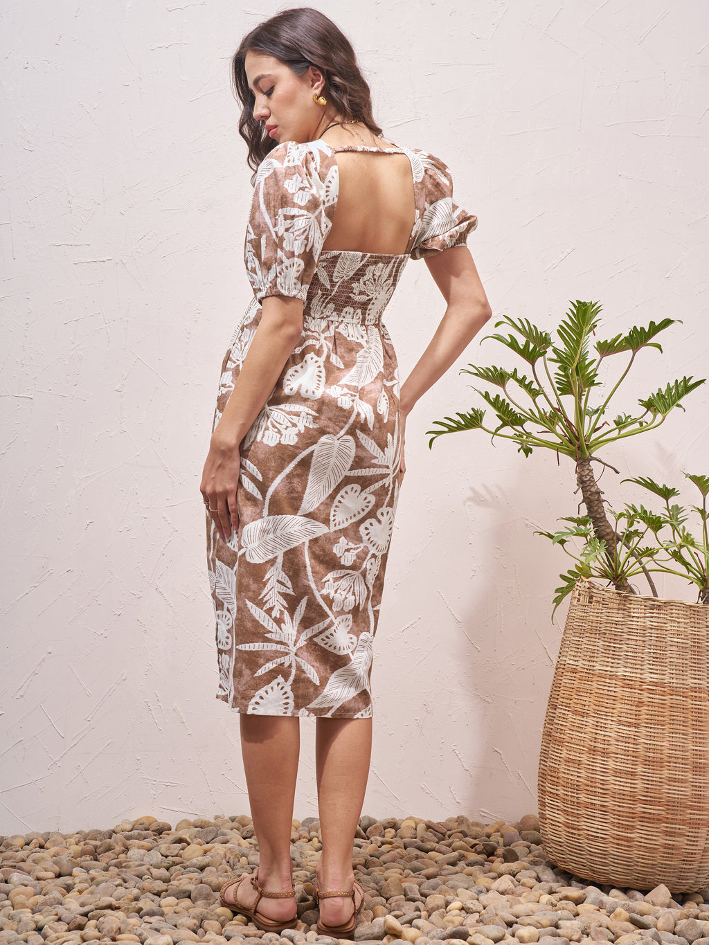 Vara By Vishudh Women Brown Printed Fit and Flare Dress - Brown - Image 3
