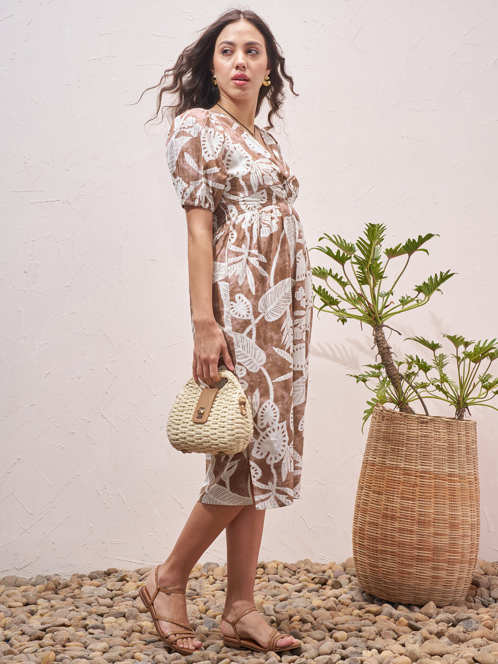 Vara By Vishudh Women Brown Printed Fit and Flare Dress - Brown - Image 4