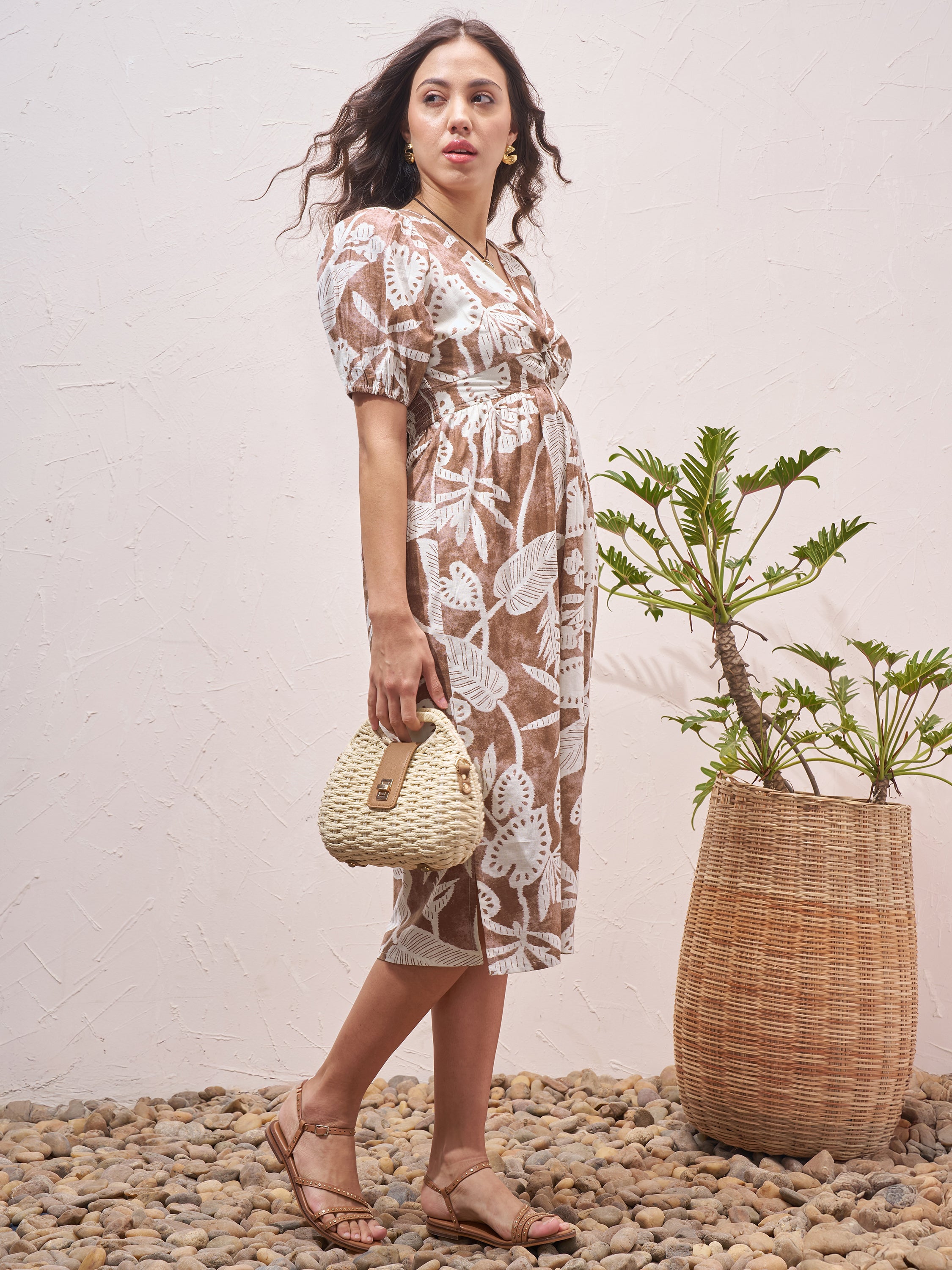 Vara By Vishudh Women Brown Printed Fit and Flare Dress - Brown - Image 4