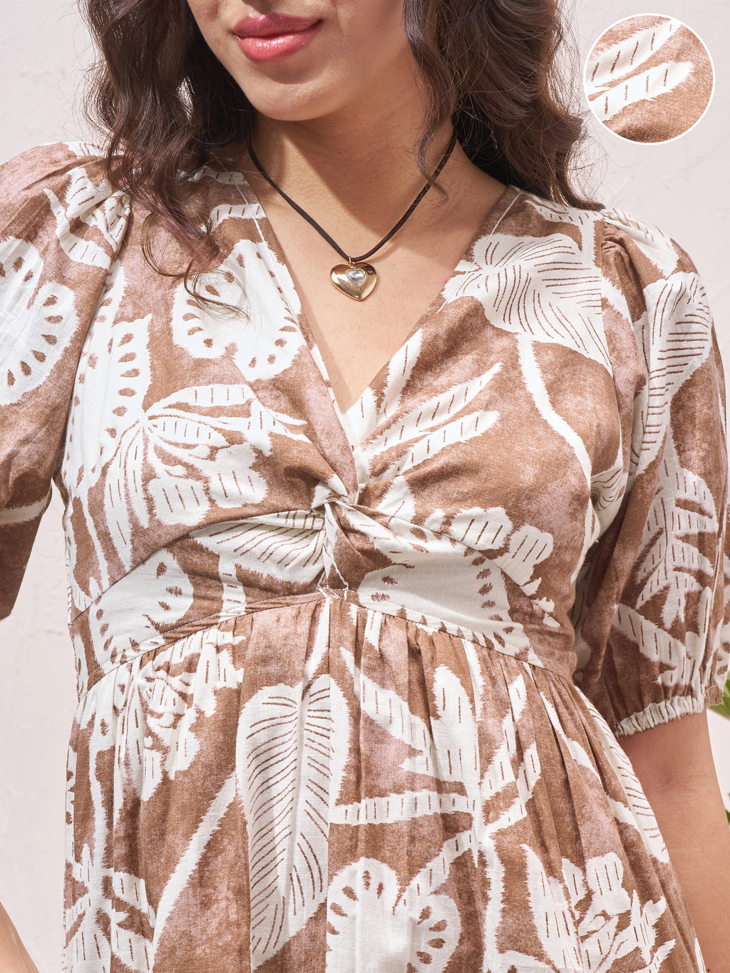 Vara By Vishudh Women Brown Printed Fit and Flare Dress - Brown - Image 5