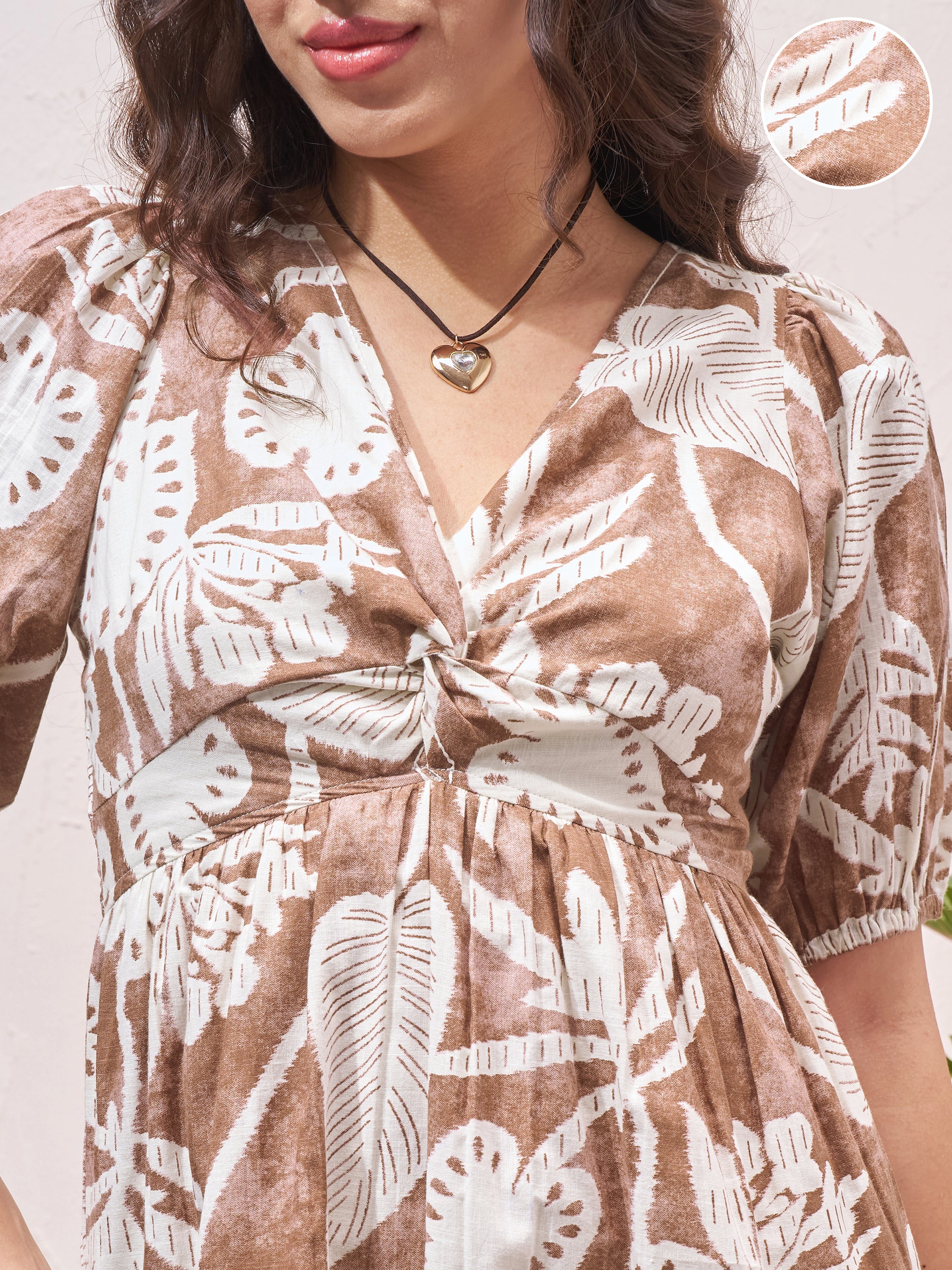 Vara By Vishudh Women Brown Printed Fit and Flare Dress - Brown - Image 5