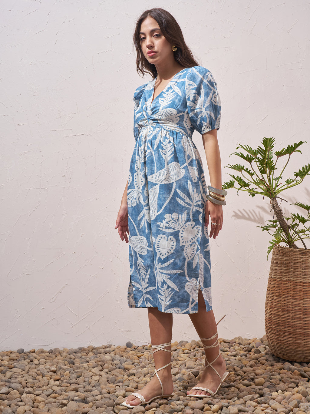 Vara By Vishudh Women Blue Printed Fit and Flare Dress - Blue - Image 2