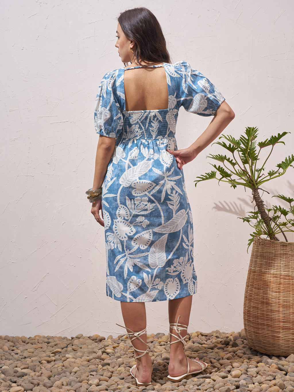Vara By Vishudh Women Blue Printed Fit and Flare Dress - Blue - Image 3