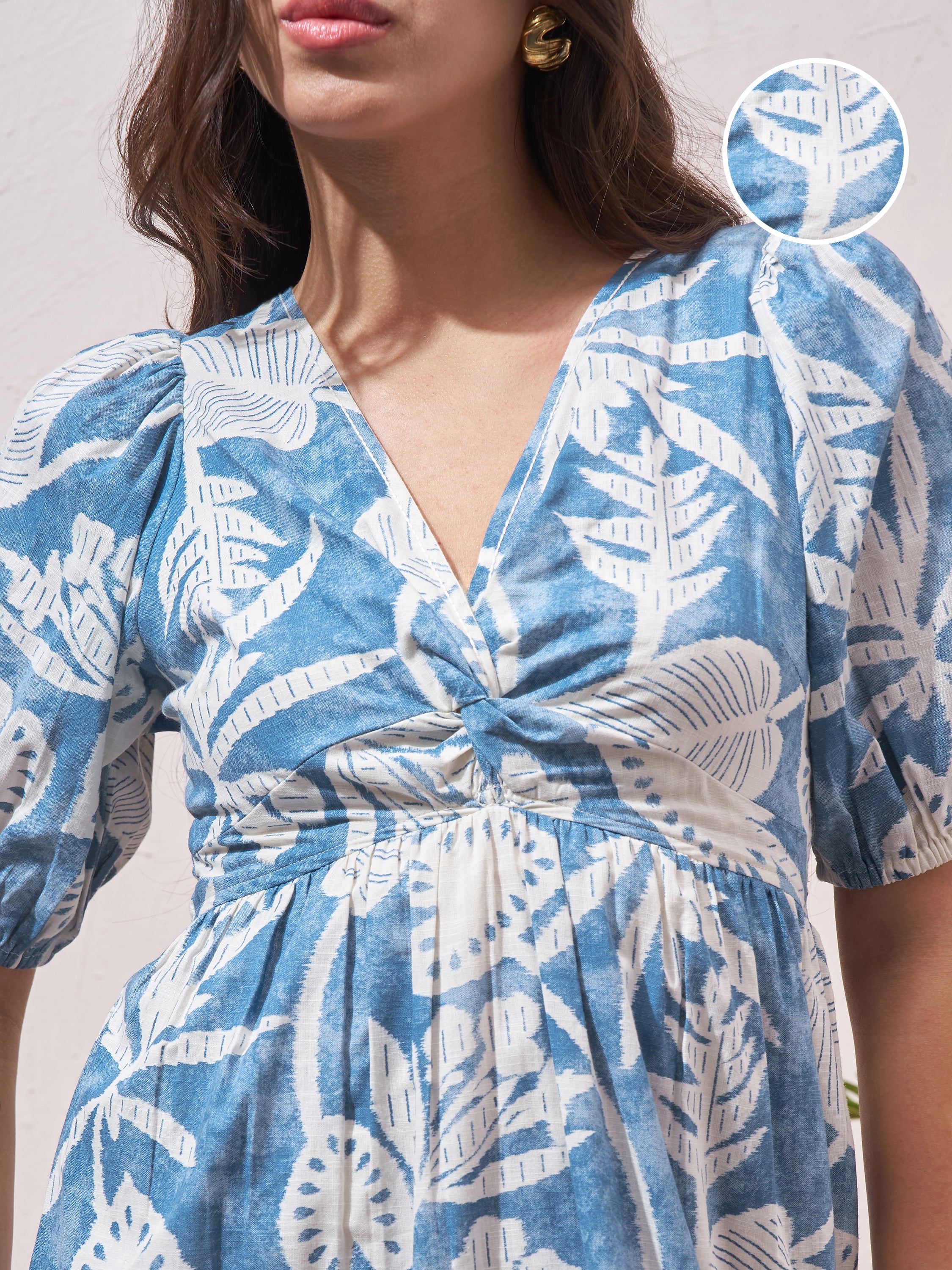 Vara By Vishudh Women Blue Printed Fit and Flare Dress - Blue - Image 5