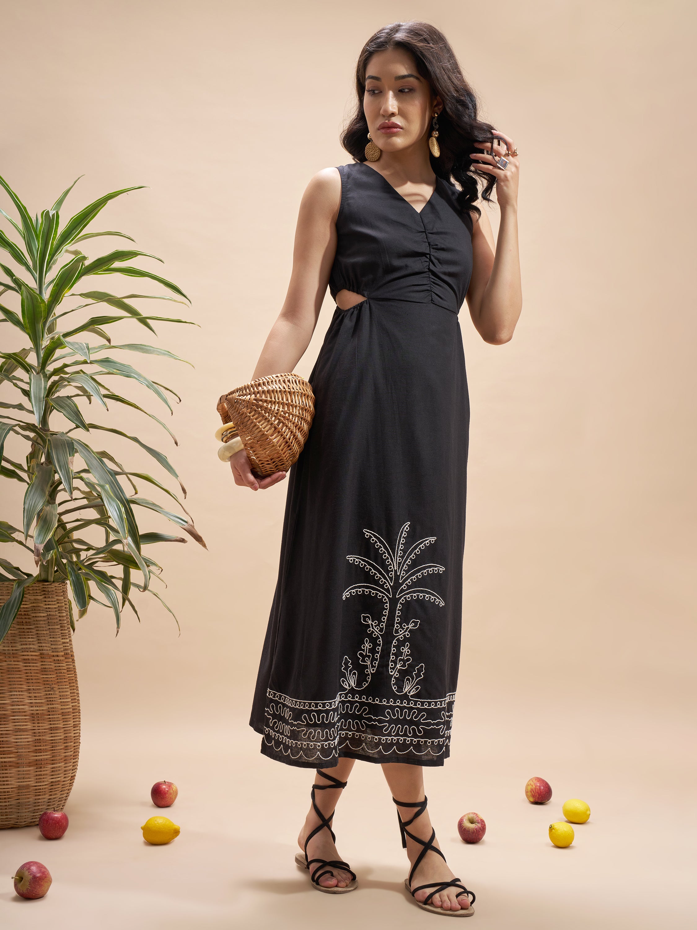Vara By Vishudh Women Black Embroidered Maxi Dress - Black - Image 4