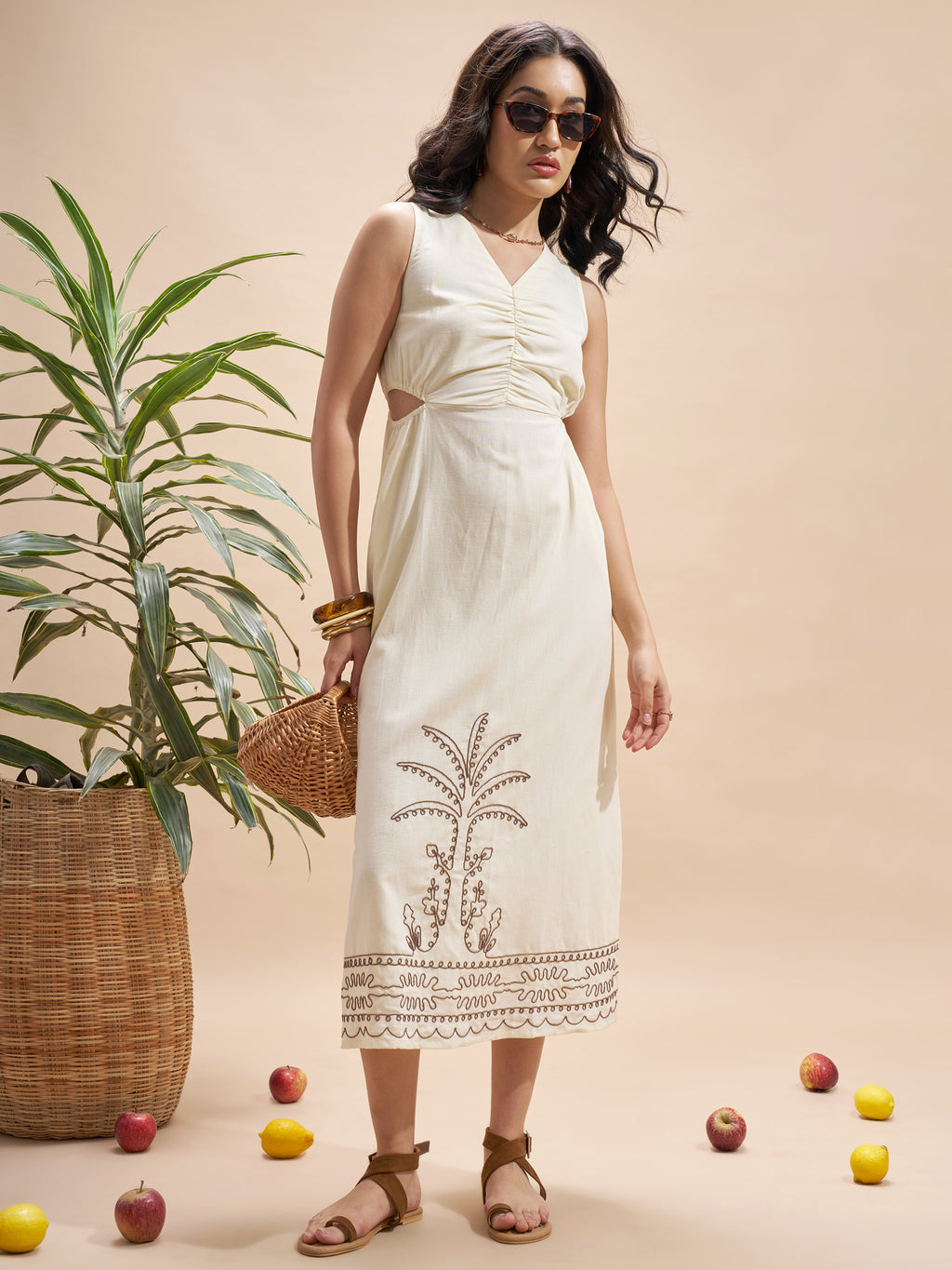 Vara By Vishudh Women Cream Embroidered Maxi Dress - Cream - Image 1