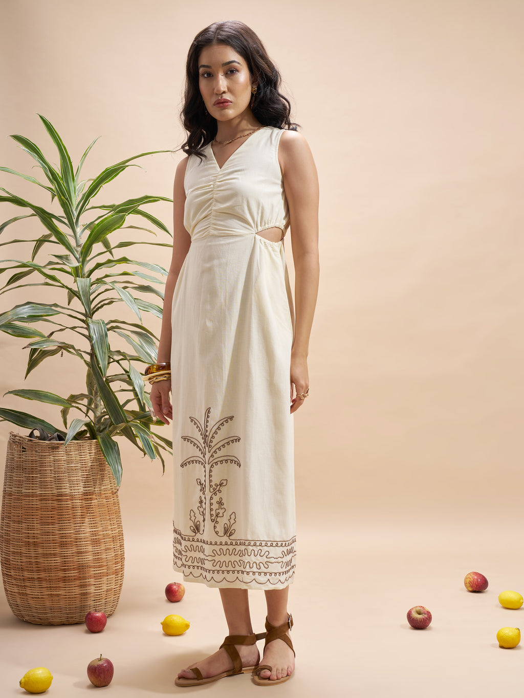 Vara By Vishudh Women Cream Embroidered Maxi Dress - Cream - Image 2