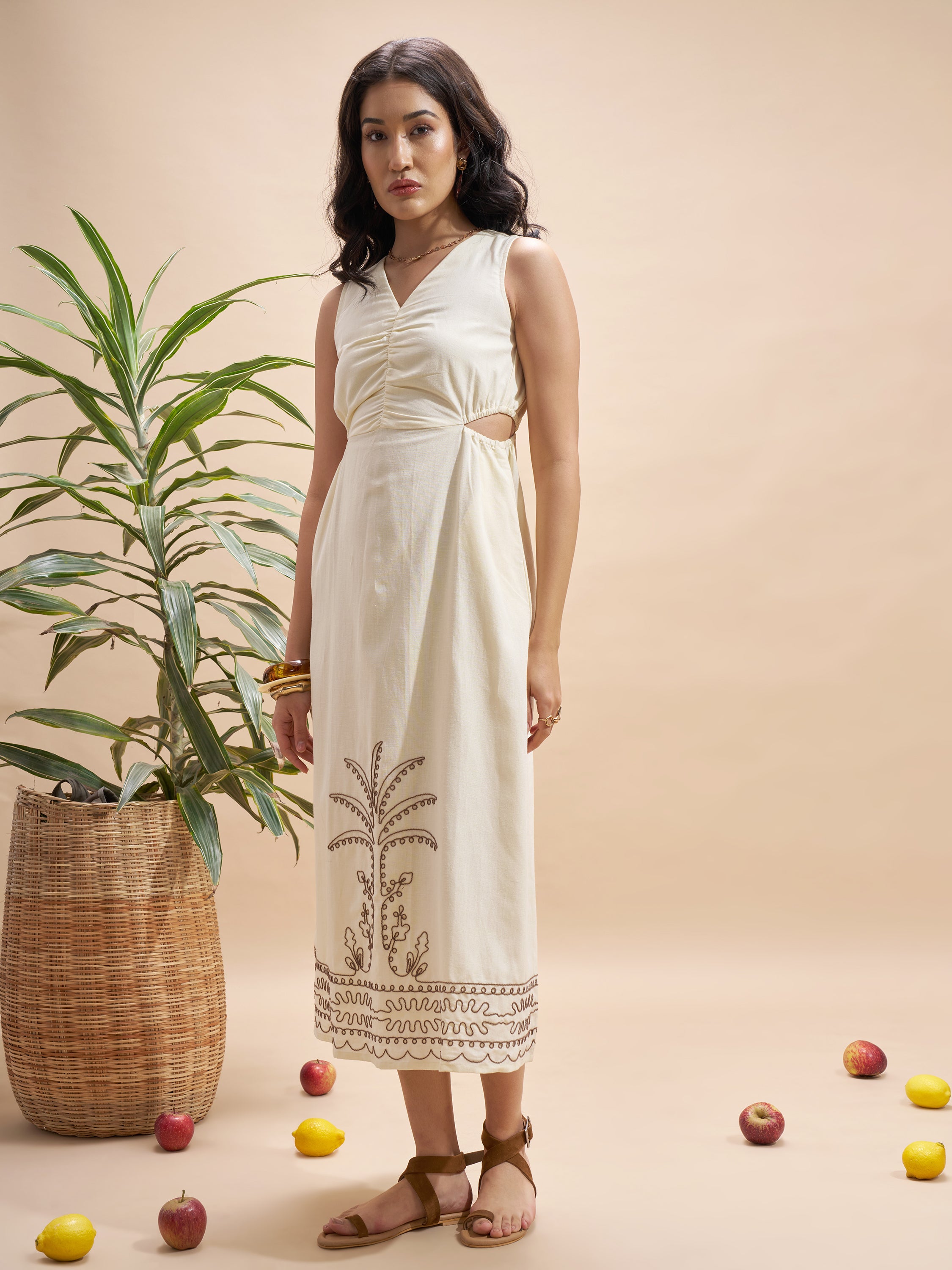 Vara By Vishudh Women Cream Embroidered Maxi Dress - Cream - Image 2